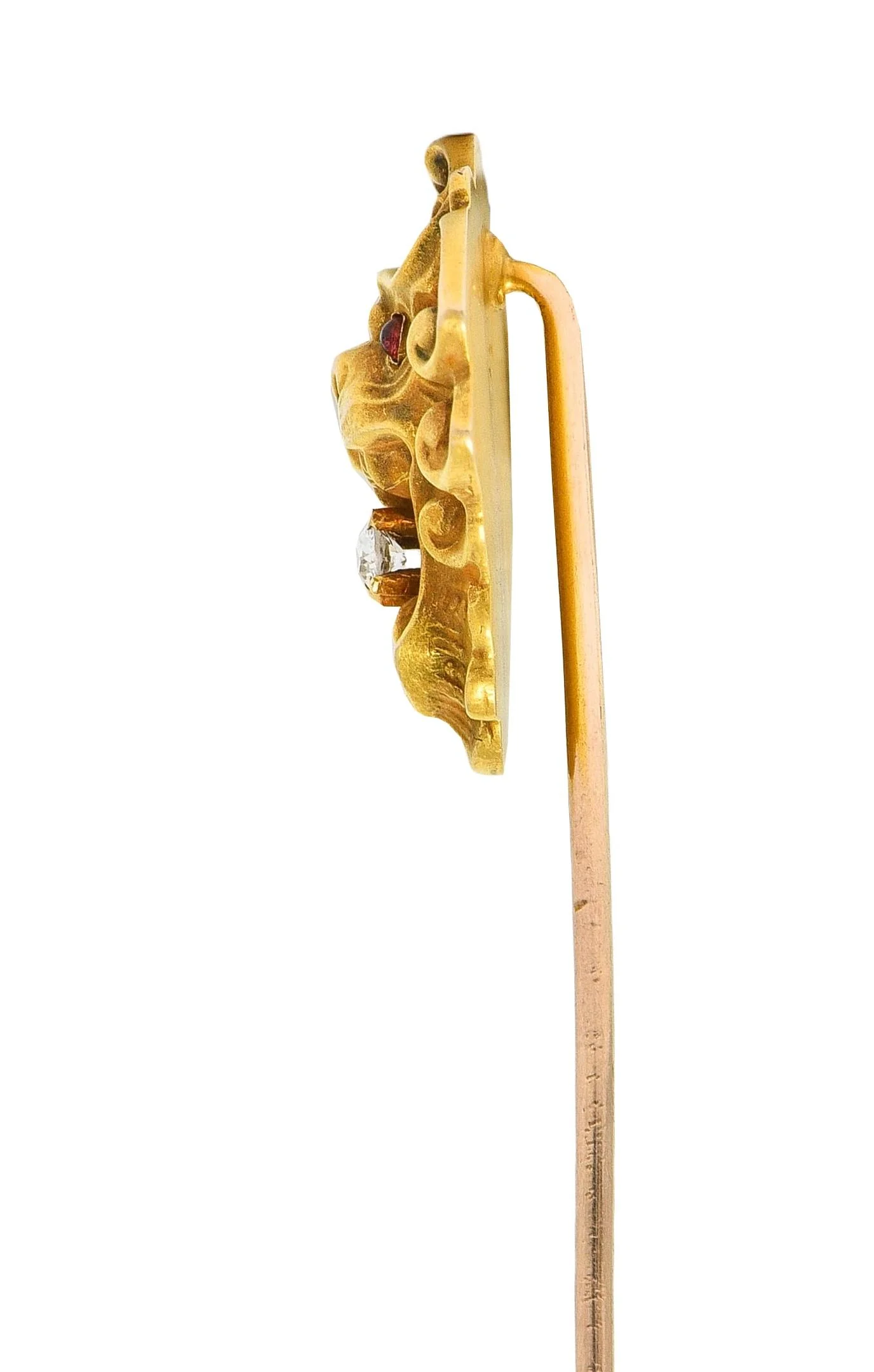 Art Nouveau Diamond Tourmaline 14 Karat Yellow Gold Antique Lion Stickpin - Image 3