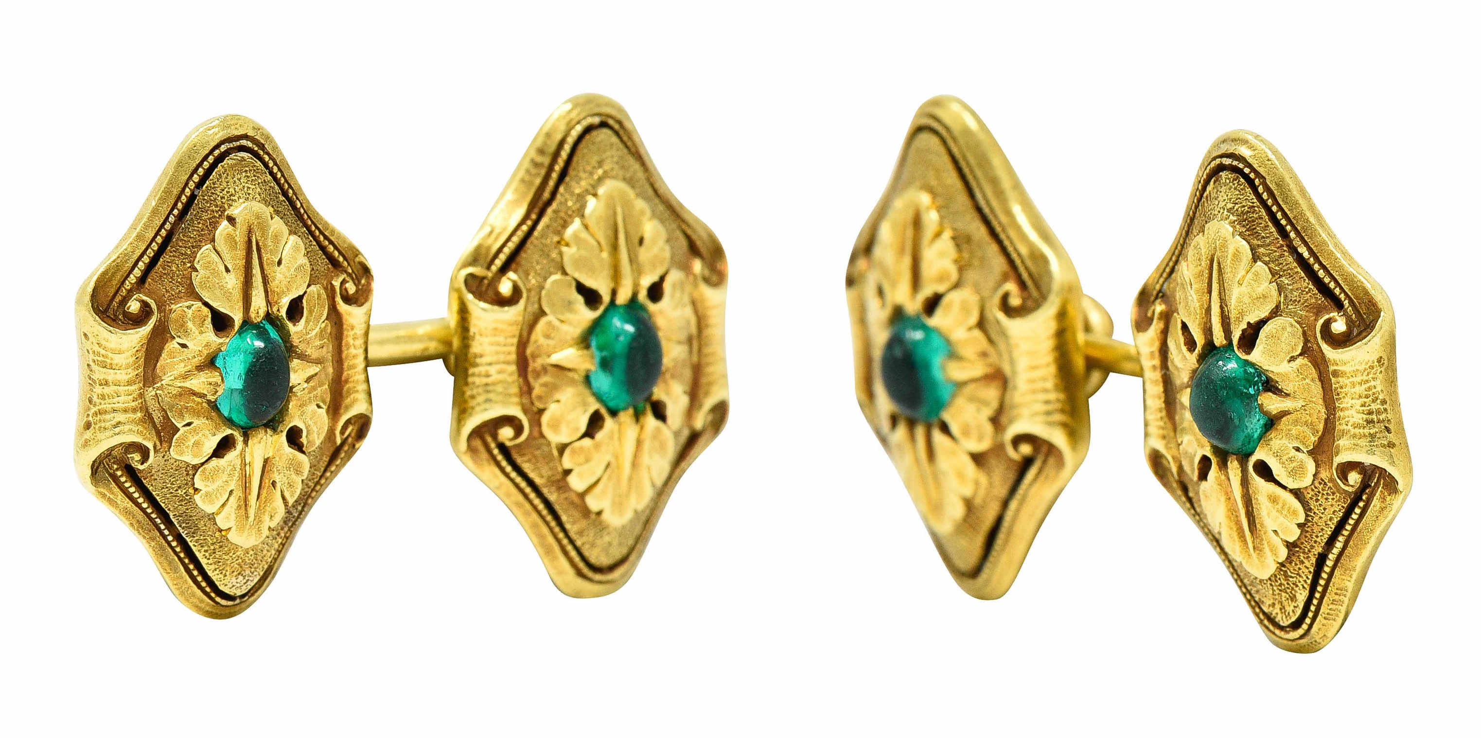 Art Nouveau Diopside 18 Karat Green Gold Foliate Men's Cufflinks - Image 4