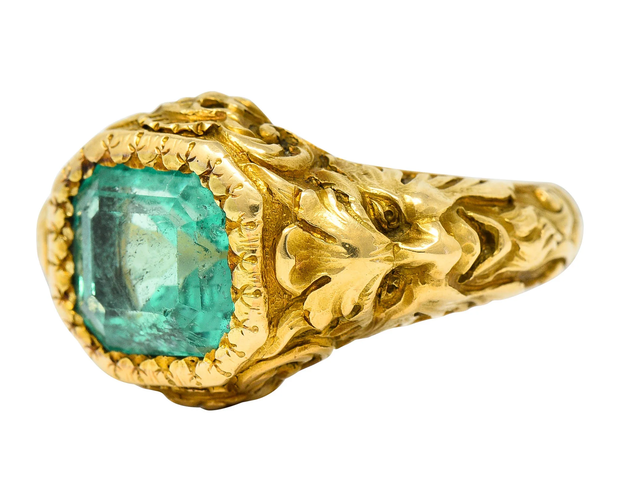 Art Nouveau Emerald 18 Karat Gold Green Man Unisex Men's Signet Ring - Image 8