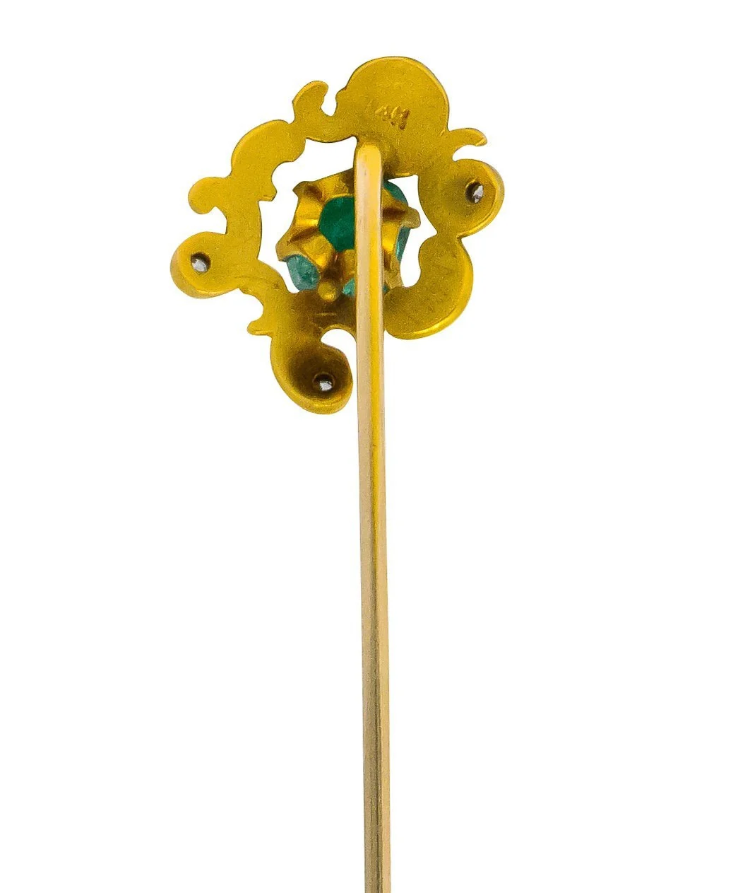 Art Nouveau Emerald Diamond Paisley Whiplash Stickpin - Image 4