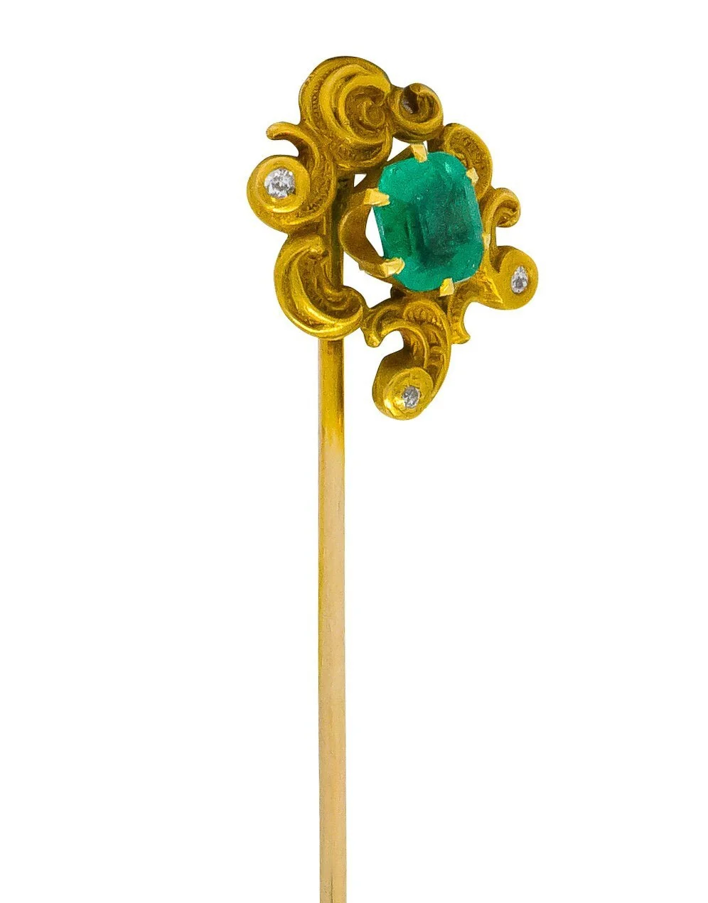 Art Nouveau Emerald Diamond Paisley Whiplash Stickpin - Image 5