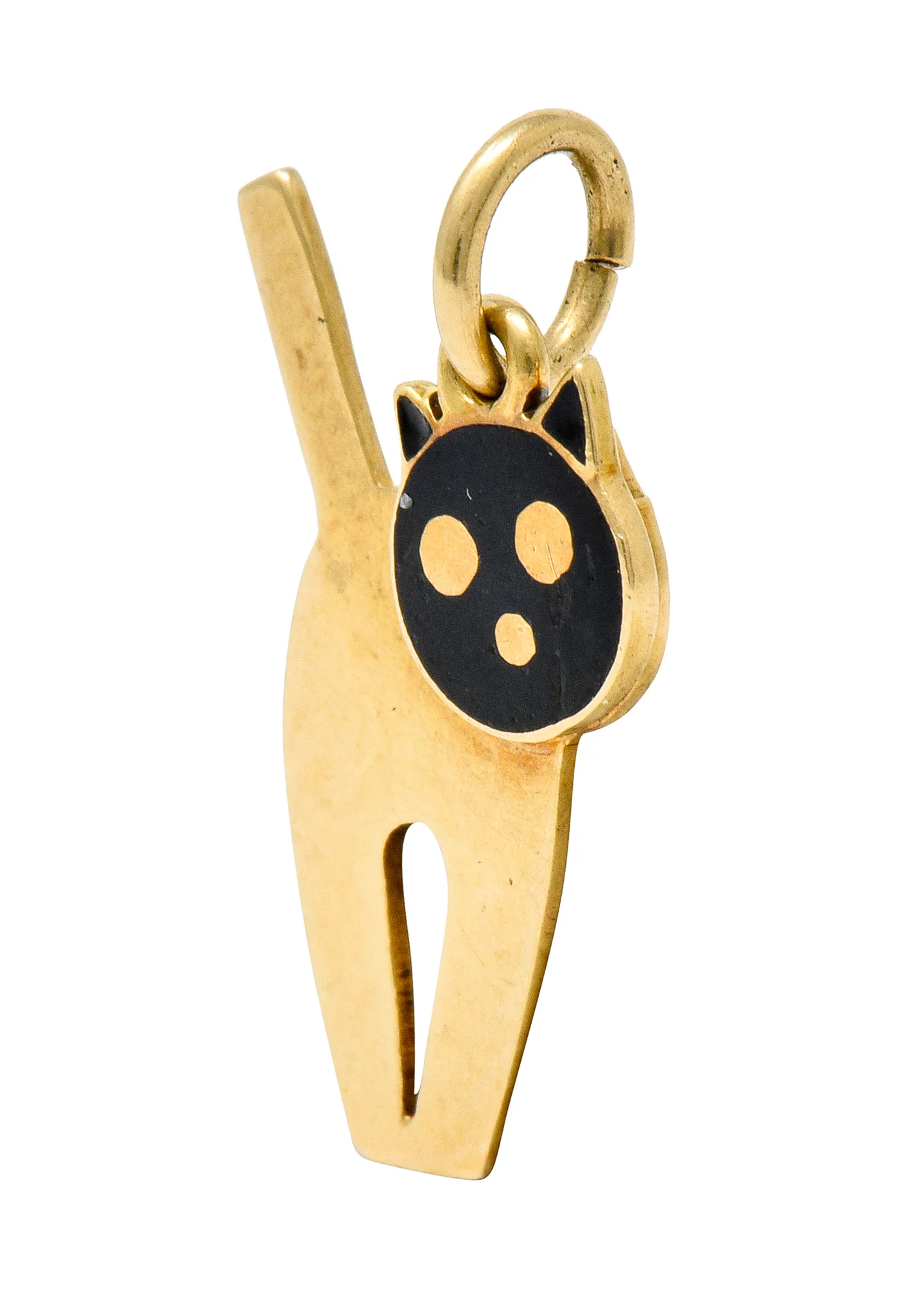 Art Nouveau Enamel 14 Karat Gold Articulated Cat Charm - Image 2