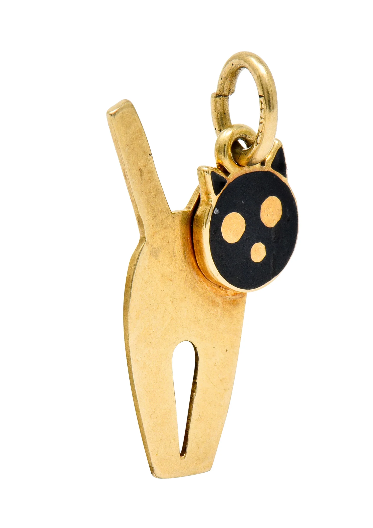 Art Nouveau Enamel 14 Karat Gold Articulated Cat Charm - Image 3