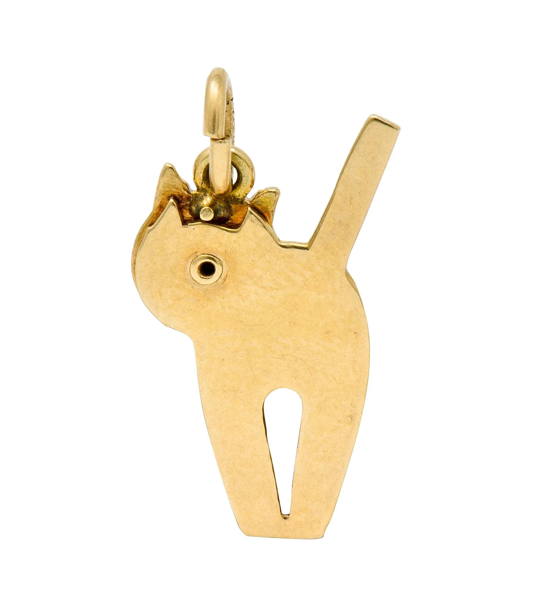 Art Nouveau Enamel 14 Karat Gold Articulated Cat Charm - Image 5