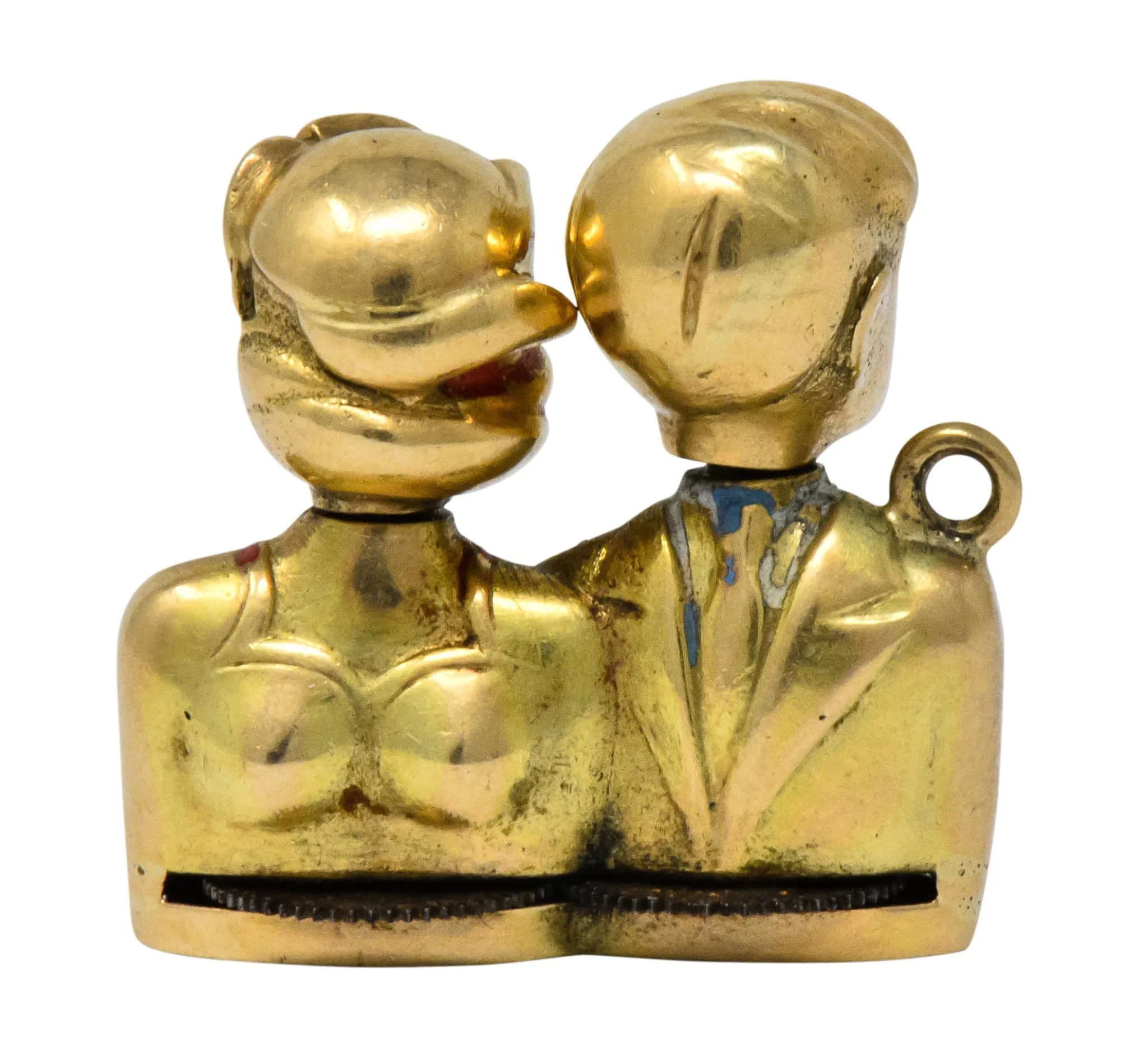 Art Nouveau Enamel 14 Karat Gold Moveable Kissing Couple Charm - Image 4