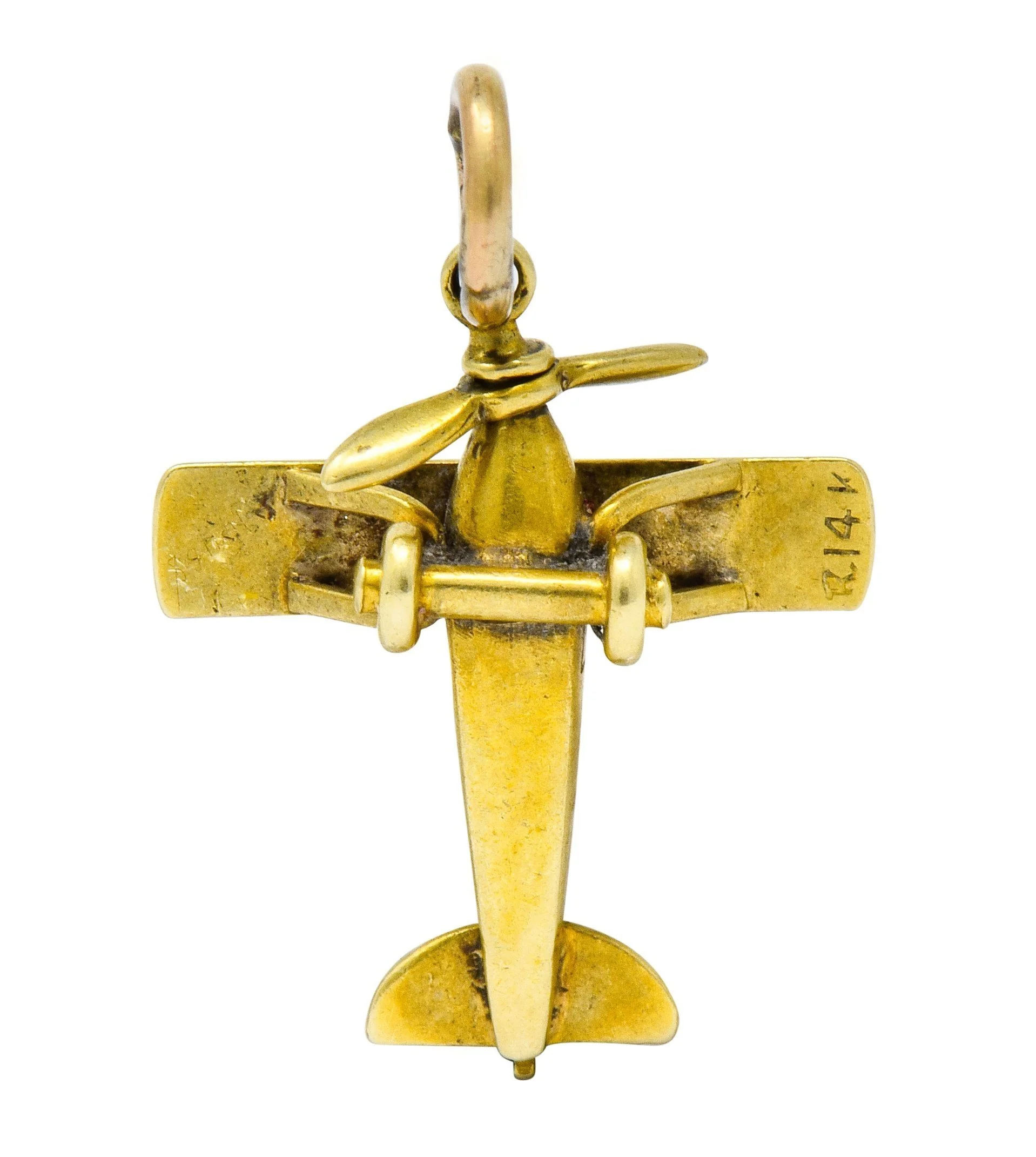 Art Nouveau Enamel 14 Karat Gold Star Propeller Plane Charm - Image 5