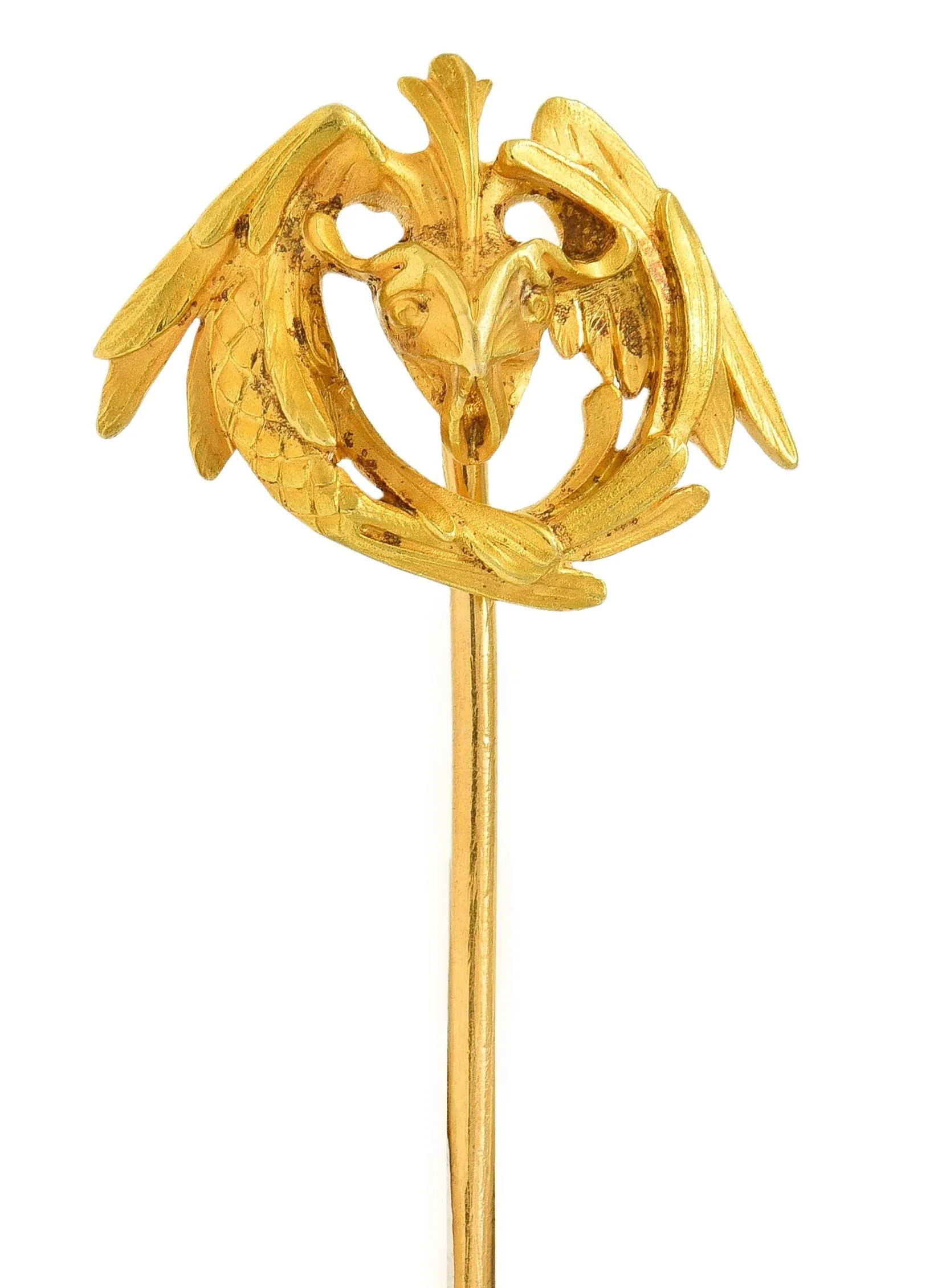 Art Nouveau French 18 Karat Yellow Gold Antique Winged Serpent Stickpin - Image 8