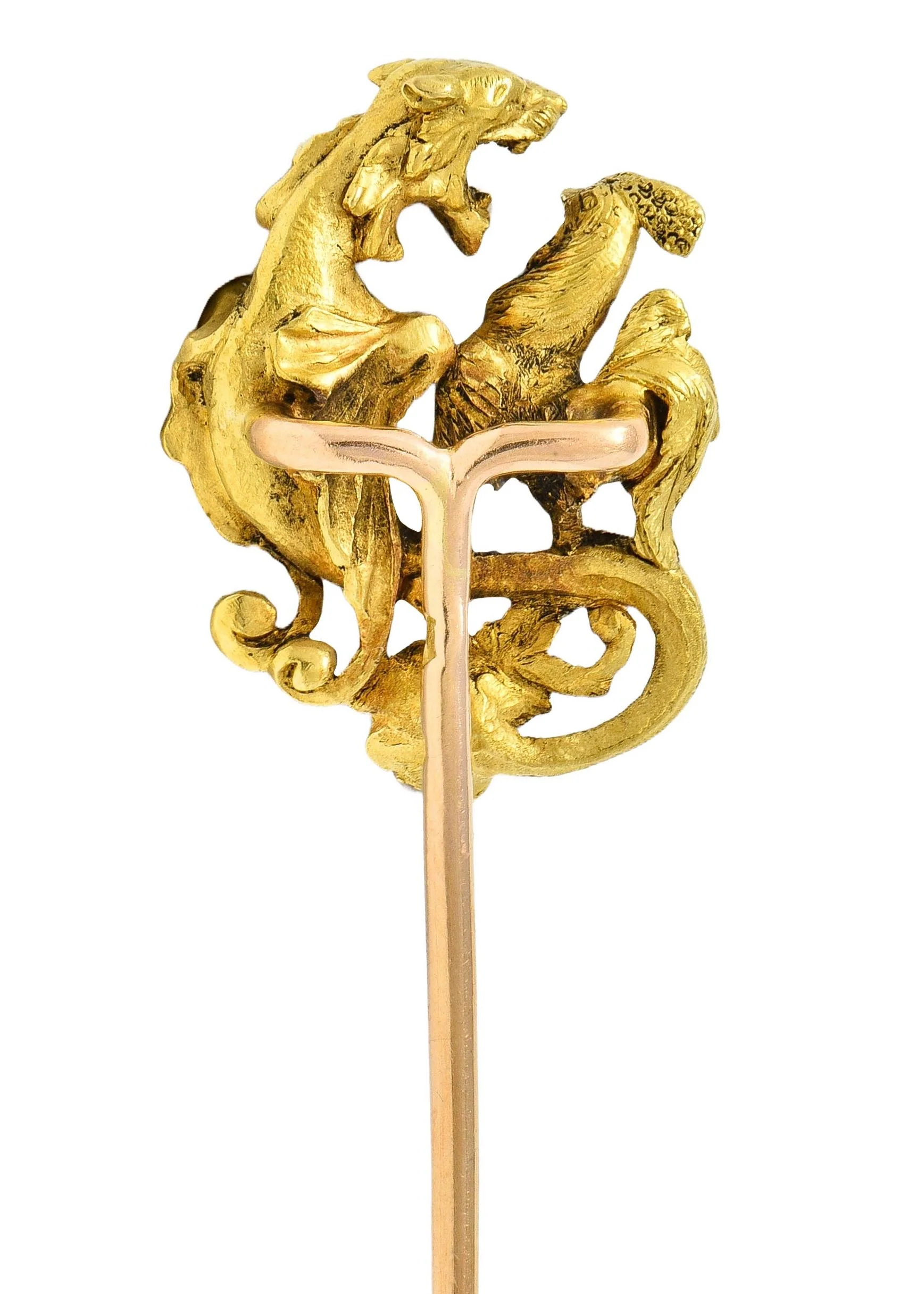 Art Nouveau French Diamond Platinum 18 Karat Yellow Gold Antique Rooster Serpent Stickpin - Image 4