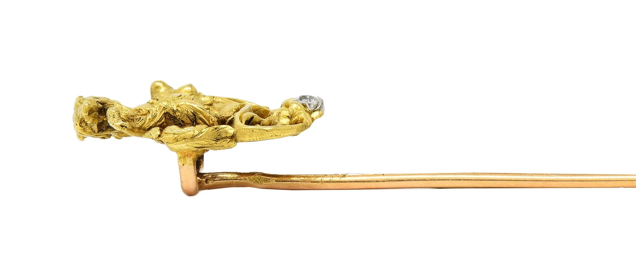 Art Nouveau French Diamond Platinum 18 Karat Yellow Gold Antique Rooster Serpent Stickpin - Image 7