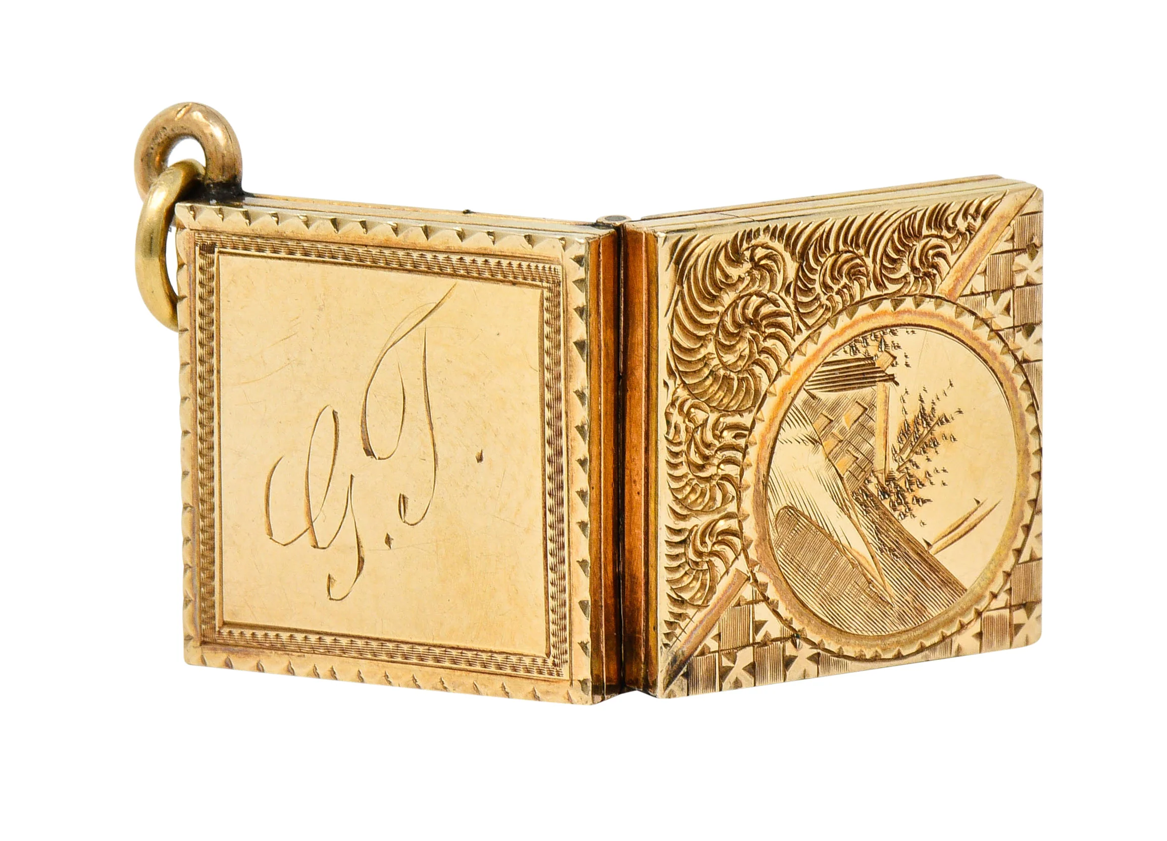 Art Nouveau Gold Landscape Locket Charm Circa 1900 - Image 6
