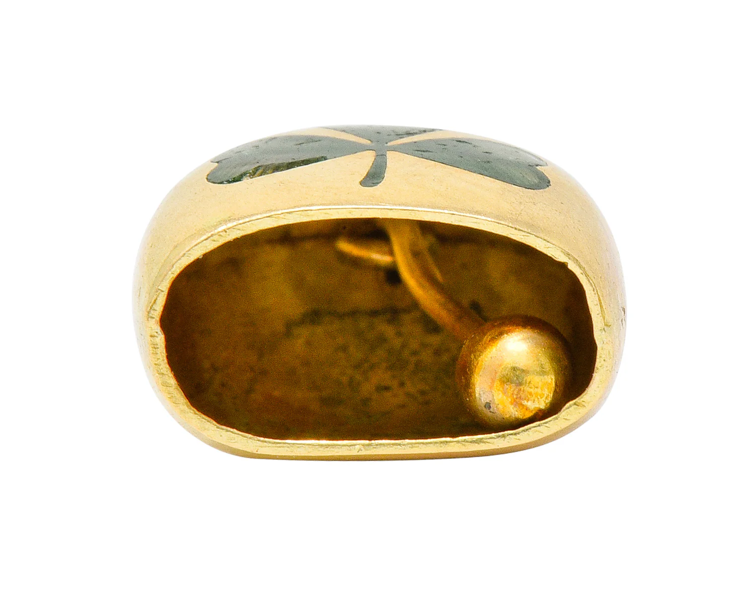 Art Nouveau Green Enamel 14 Karat Gold Irish Clover Bell Charm - Image 2
