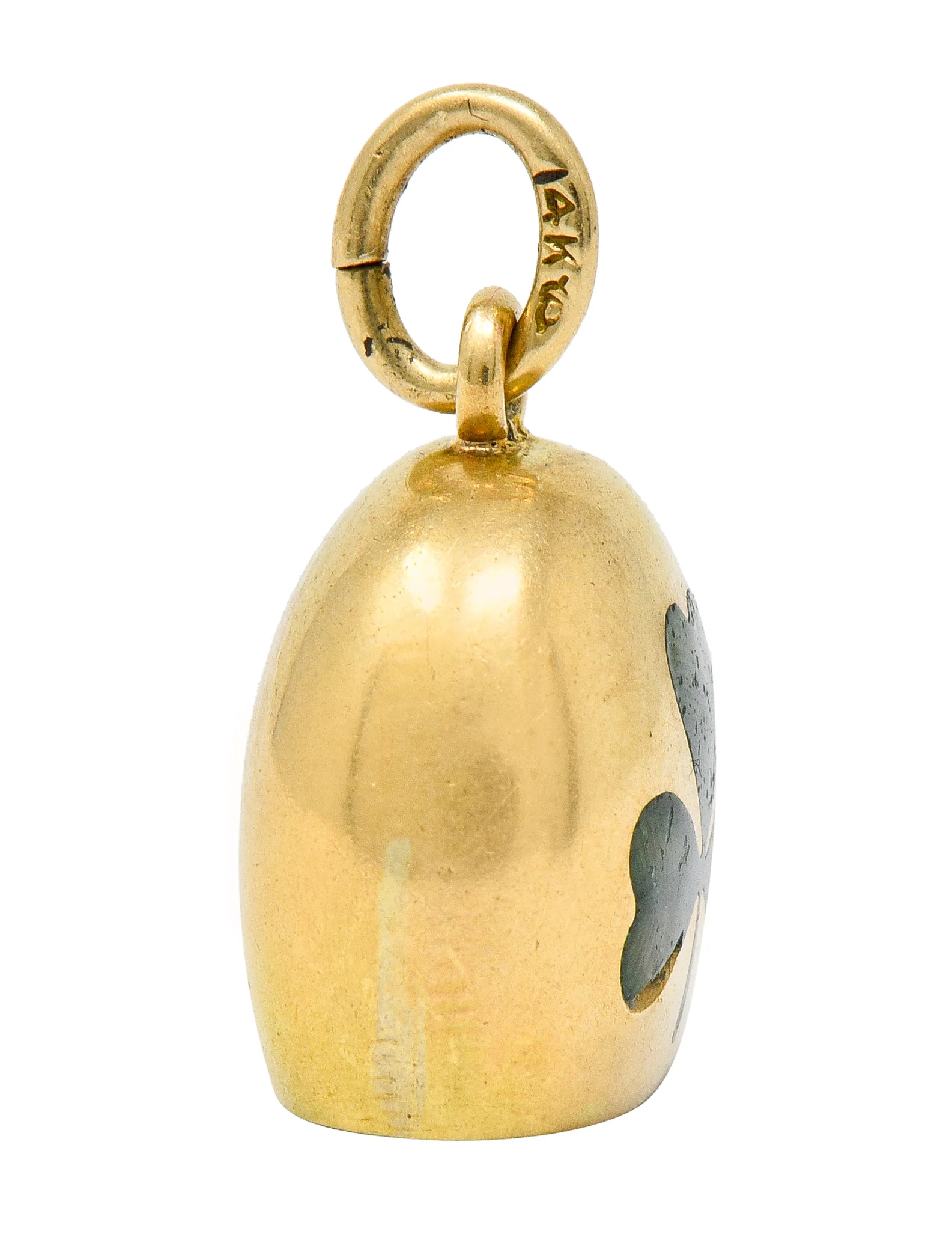 Art Nouveau Green Enamel 14 Karat Gold Irish Clover Bell Charm - Image 7