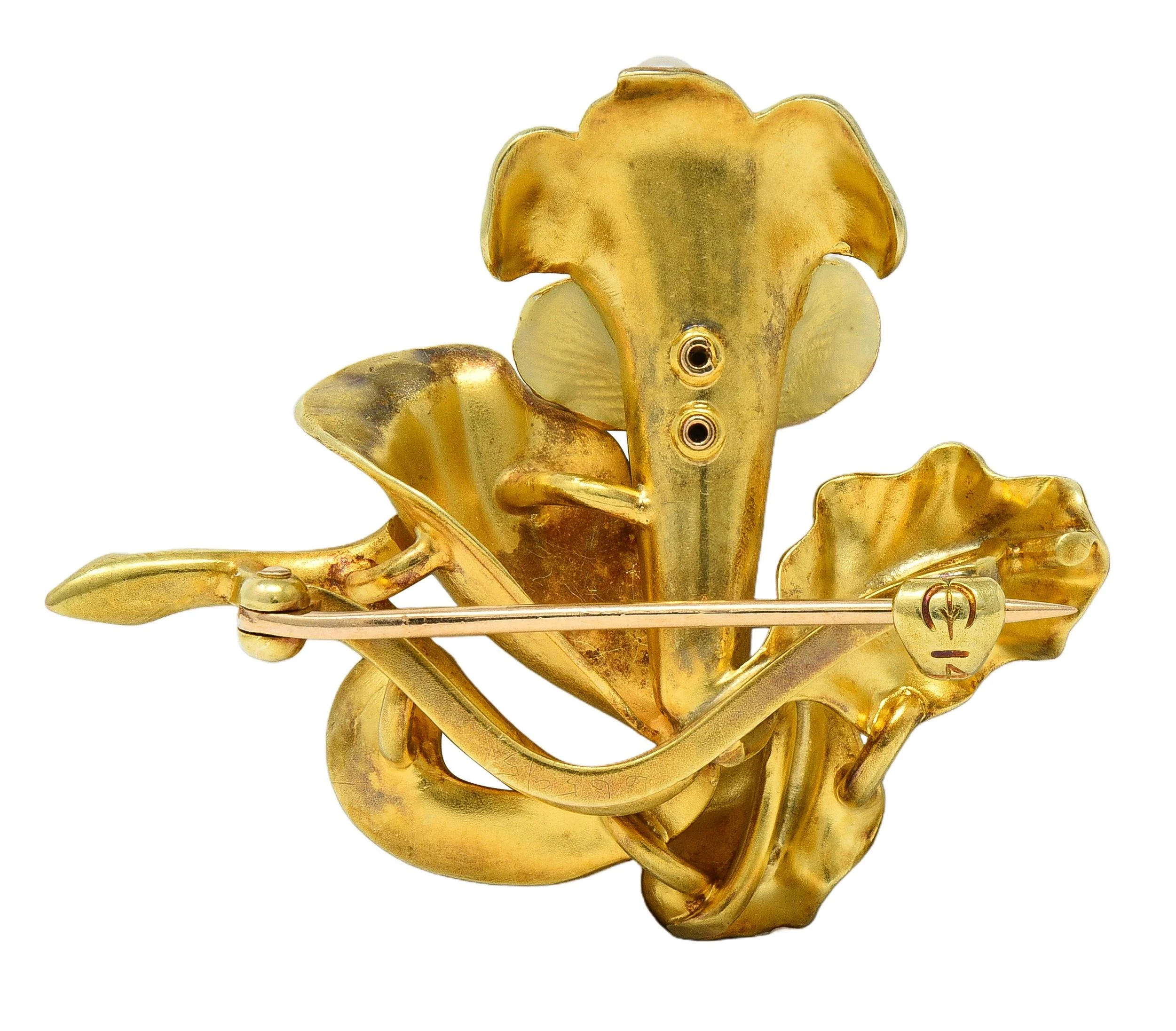 Art Nouveau Henry Blank & Co. Enamel 14 Karat Yellow Gold Antique Bellflower Flower Brooch - Image 4