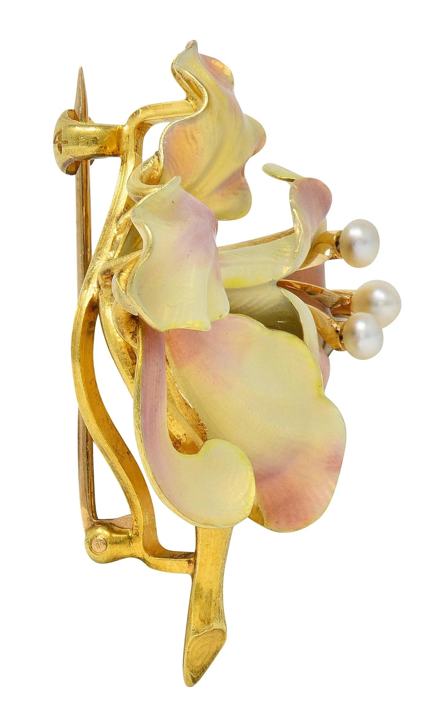 Art Nouveau Henry Blank & Co. Enamel 14 Karat Yellow Gold Antique Bellflower Flower Brooch - Image 5