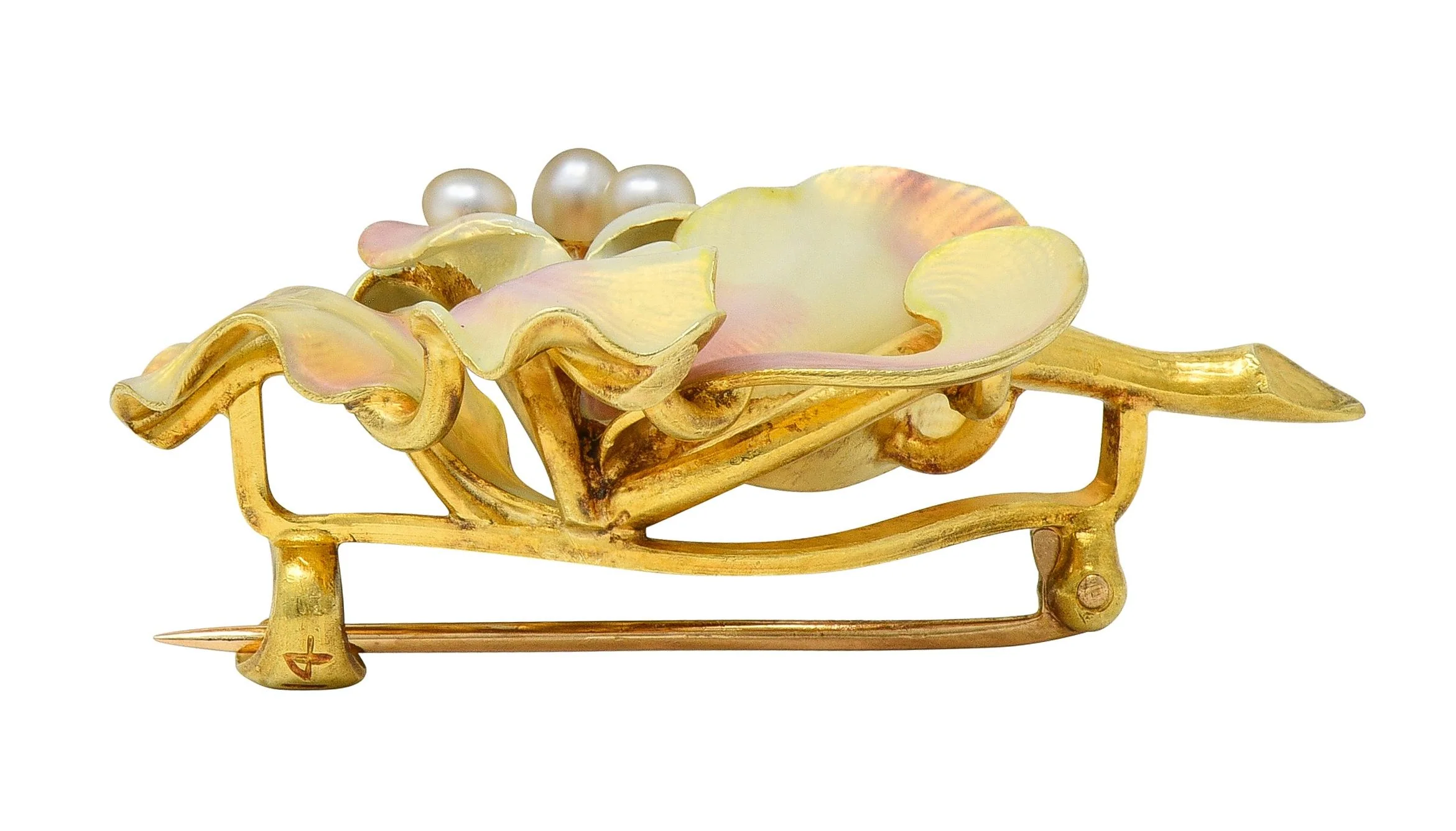 Art Nouveau Henry Blank & Co. Enamel 14 Karat Yellow Gold Antique Bellflower Flower Brooch - Image 8