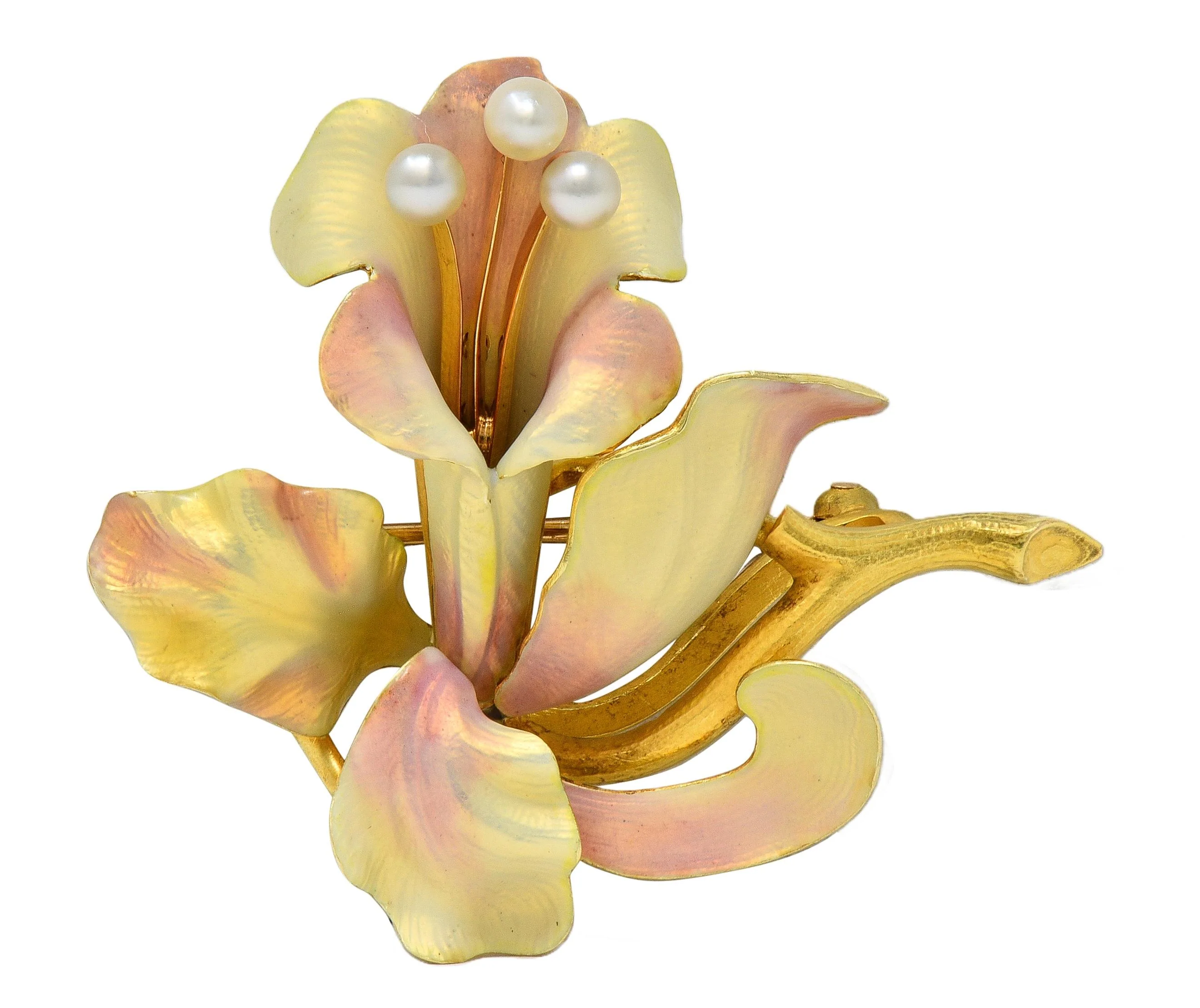 Art Nouveau Henry Blank & Co. Enamel 14 Karat Yellow Gold Antique Bellflower Flower Brooch - Image 9
