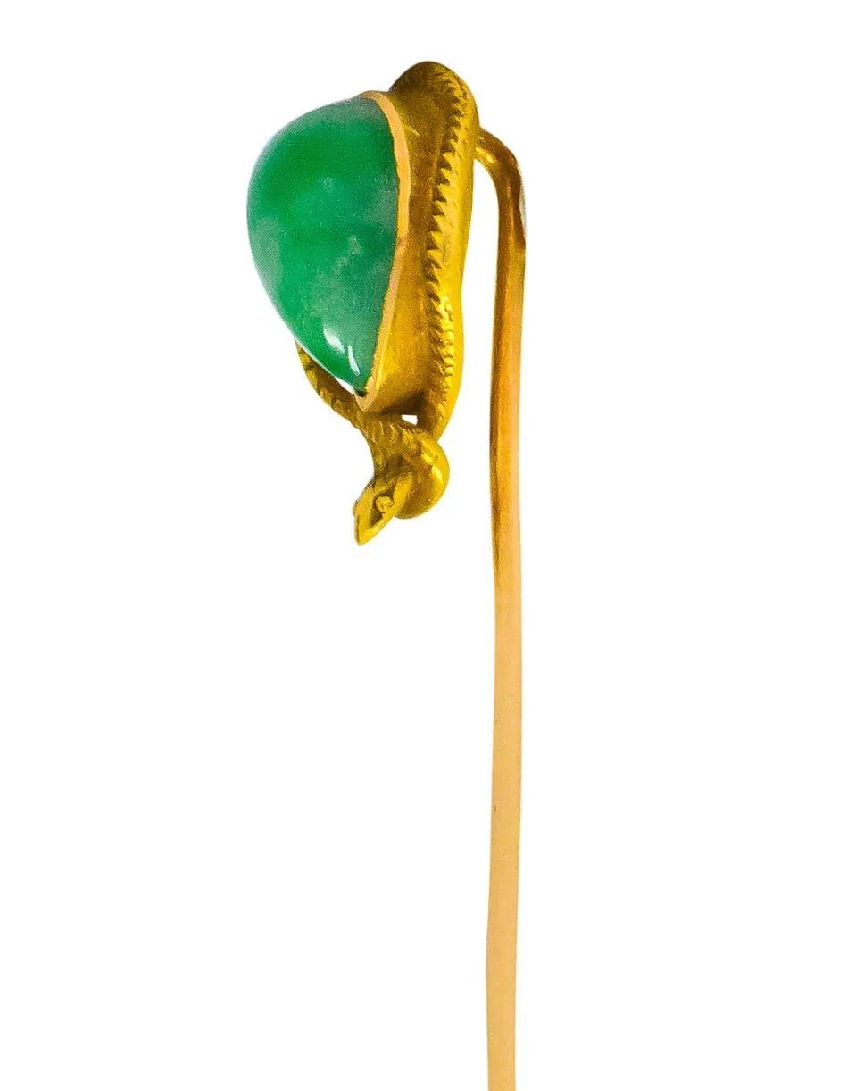 Art Nouveau Jade 14 Karat Yellow Gold Snake Stickpin - Image 3