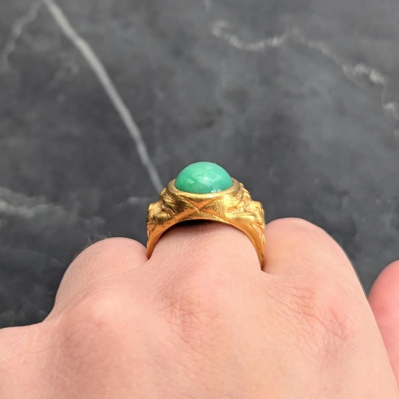 Art Nouveau Jade 18 Karat Yellow Gold Antique Unisex Cat Ring - Image 10