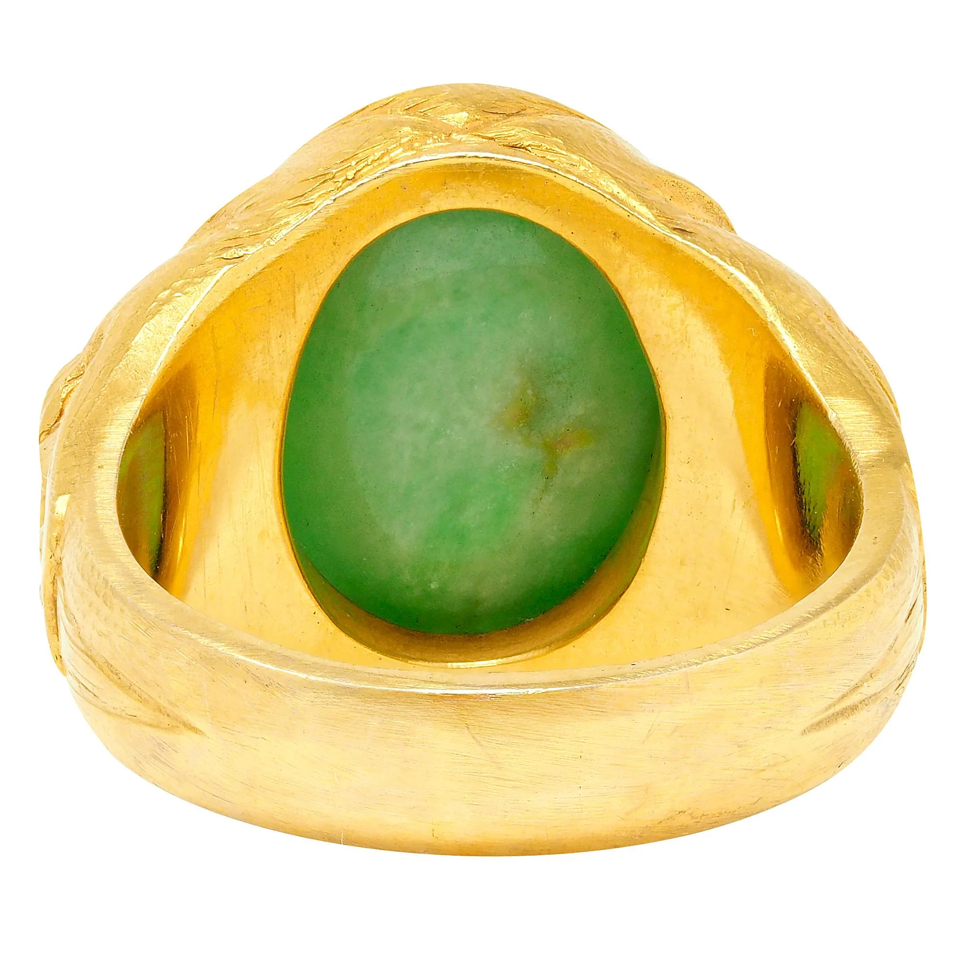 Art Nouveau Jade 18 Karat Yellow Gold Antique Unisex Cat Ring - Image 4