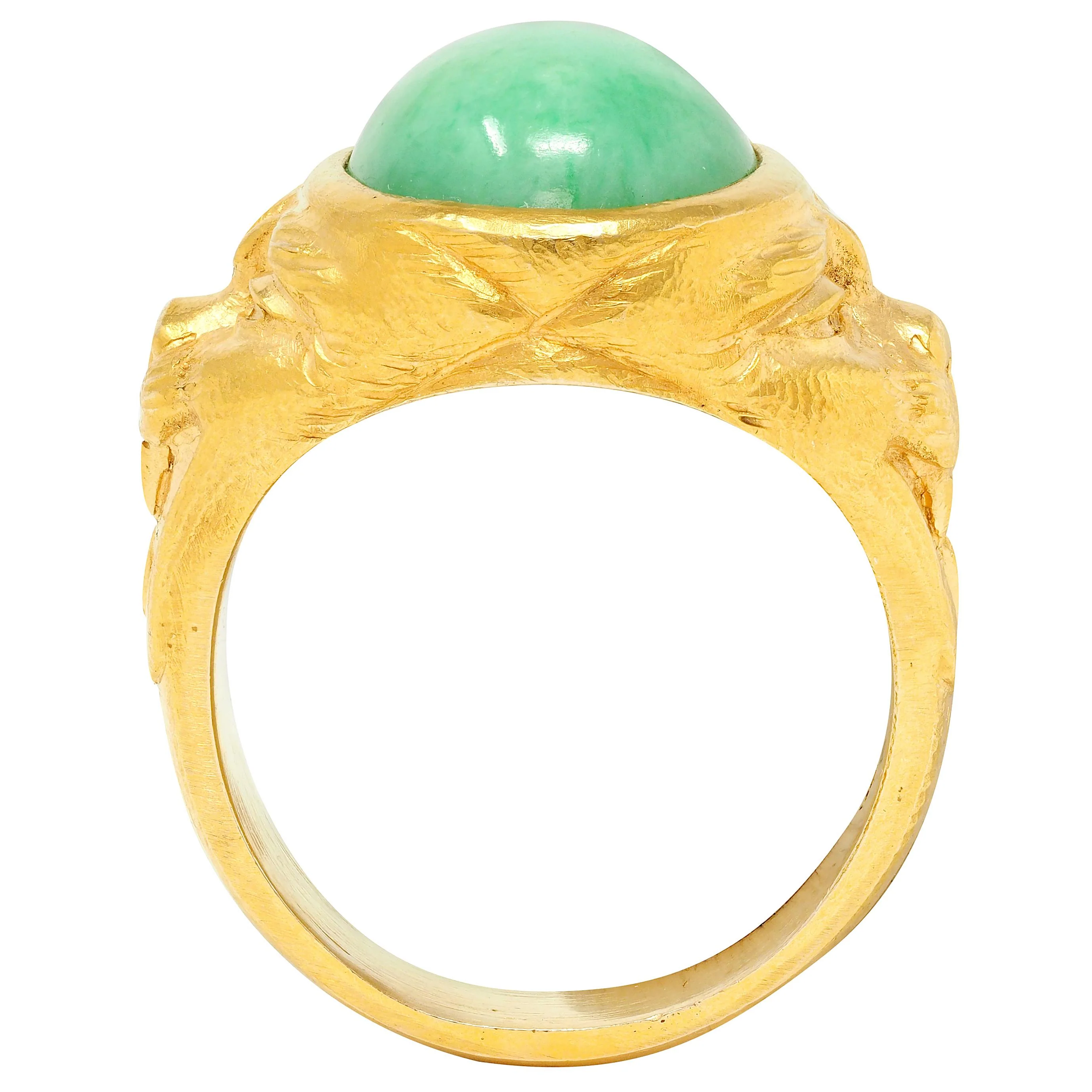 Art Nouveau Jade 18 Karat Yellow Gold Antique Unisex Cat Ring - Image 6