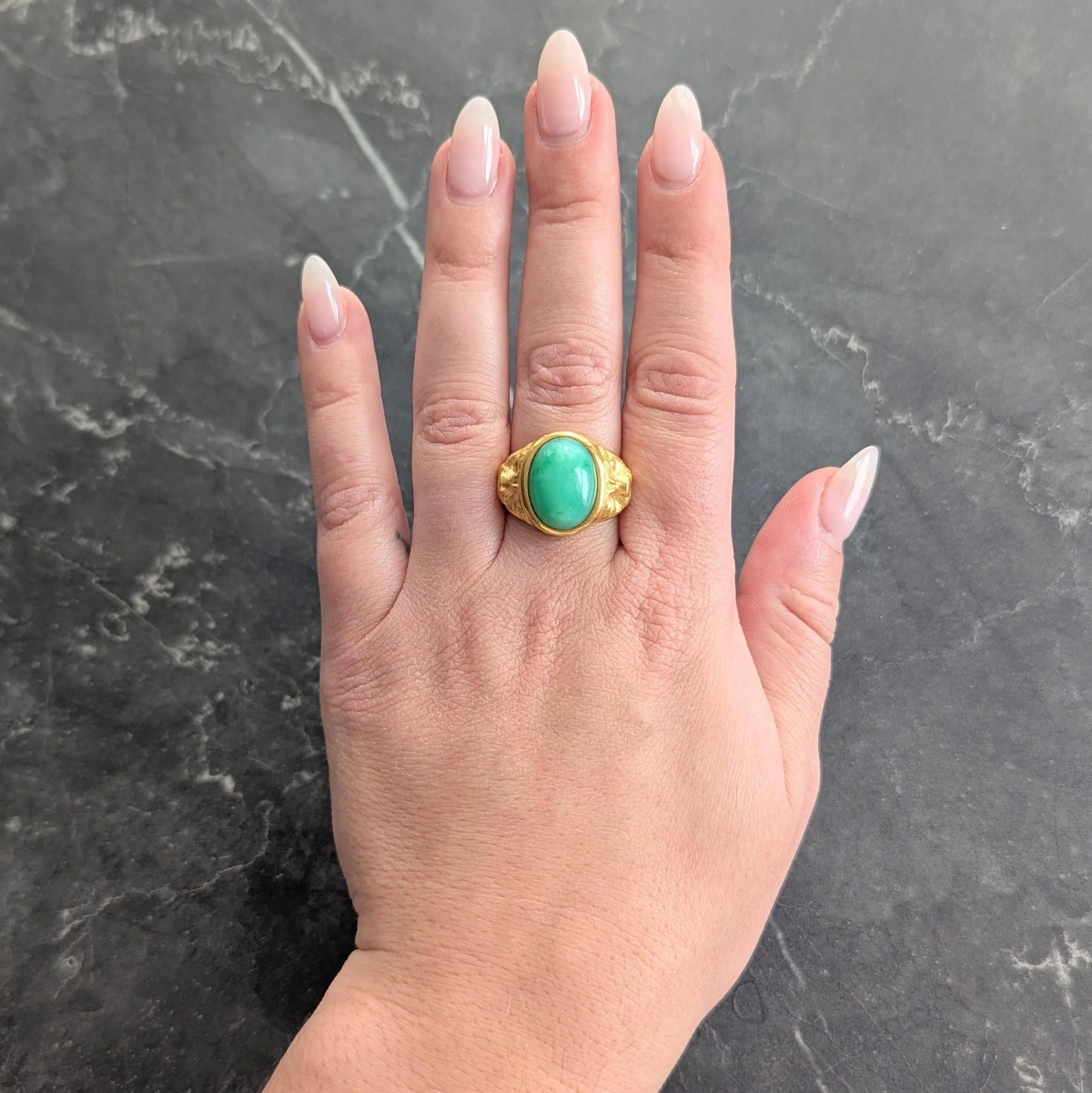 Art Nouveau Jade 18 Karat Yellow Gold Antique Unisex Cat Ring - Image 8