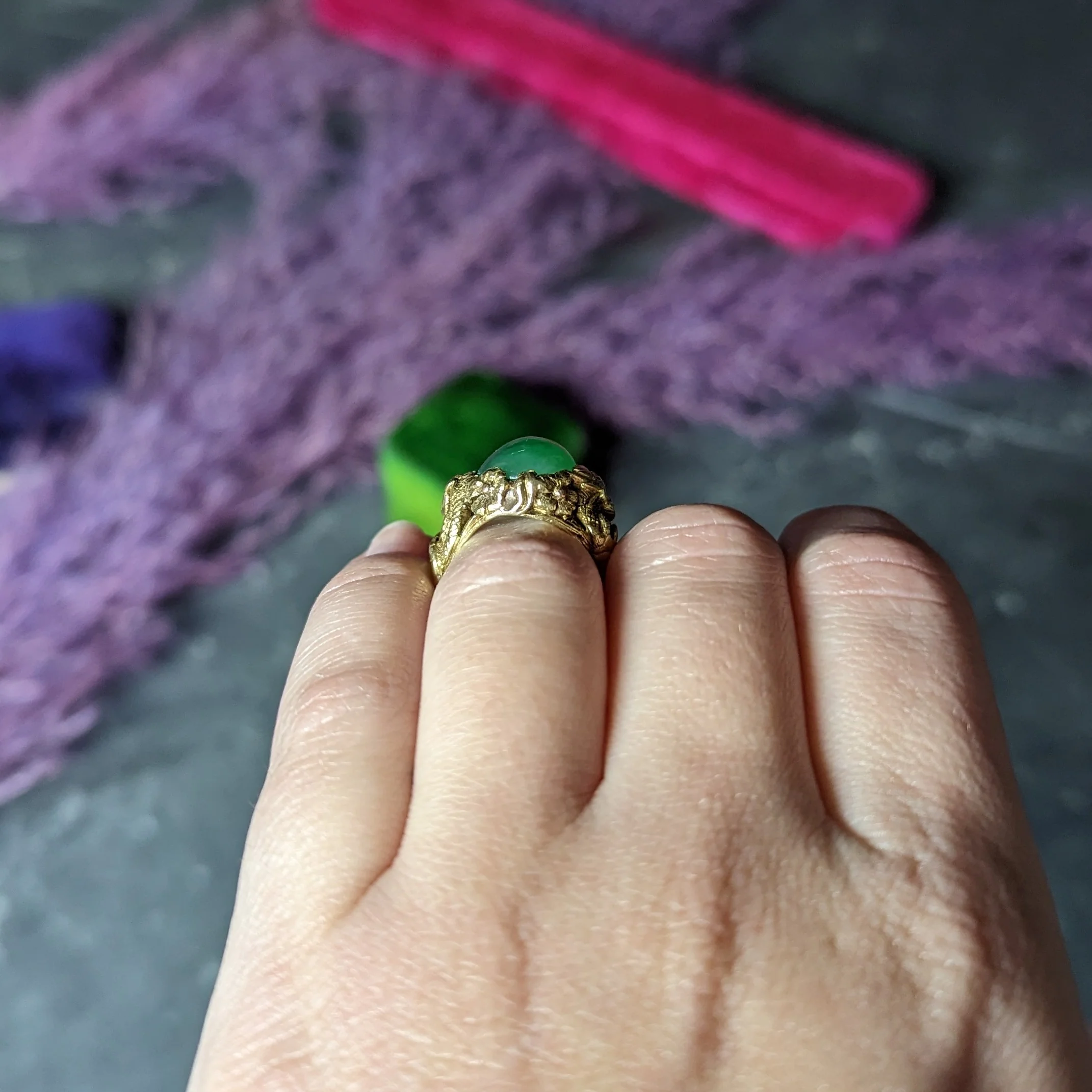 Art Nouveau Jadeite Jade Ruby 18 Karat Yellow Gold Dragon Antique Ring GIA - Image 12