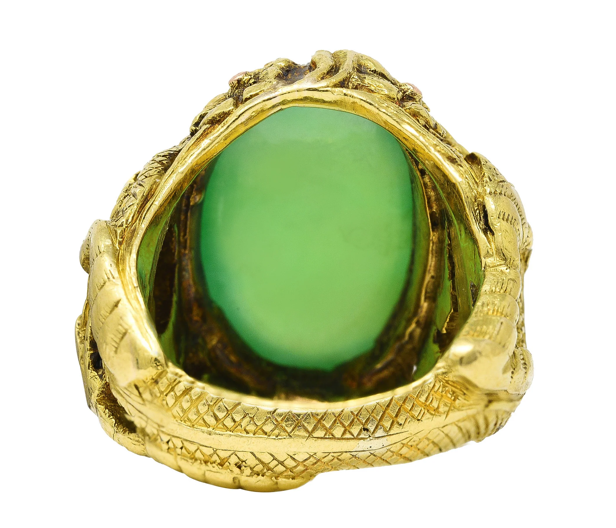 Art Nouveau Jadeite Jade Ruby 18 Karat Yellow Gold Dragon Antique Ring GIA - Image 4