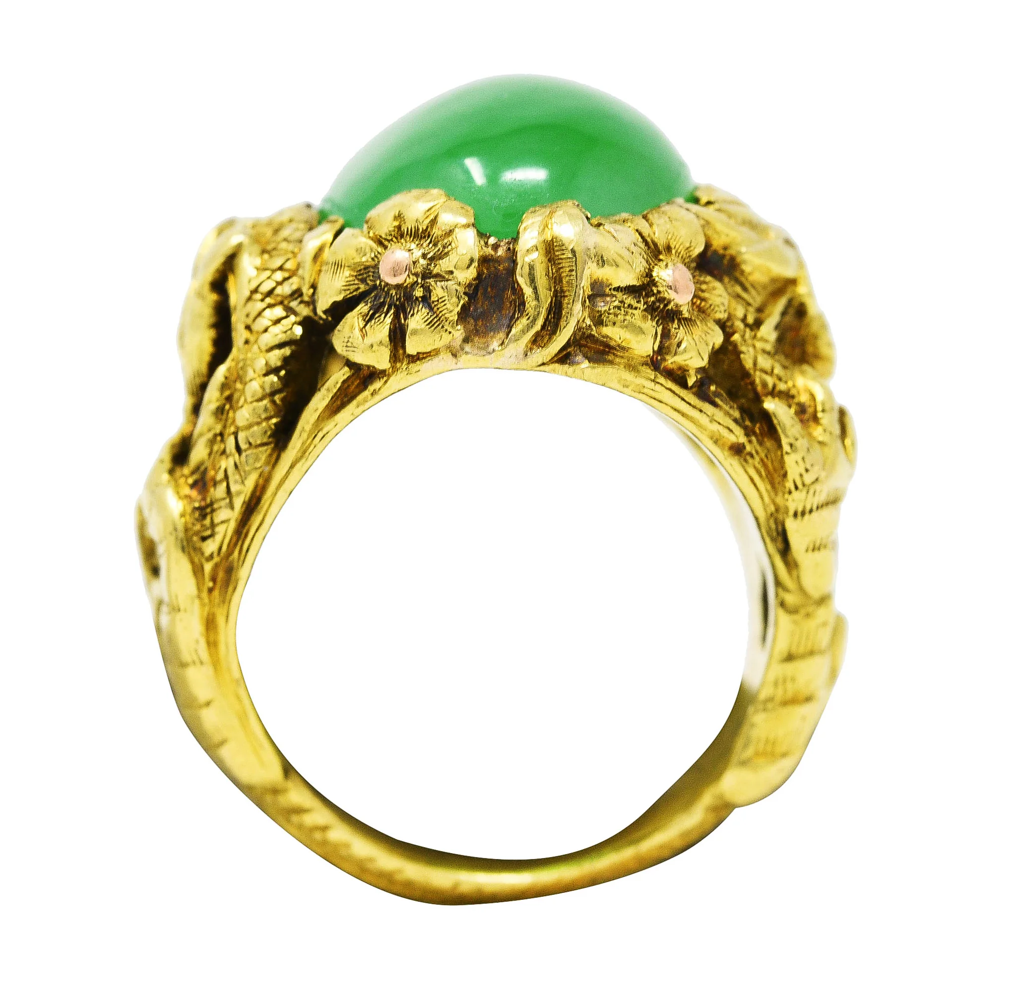 Art Nouveau Jadeite Jade Ruby 18 Karat Yellow Gold Dragon Antique Ring GIA - Image 8
