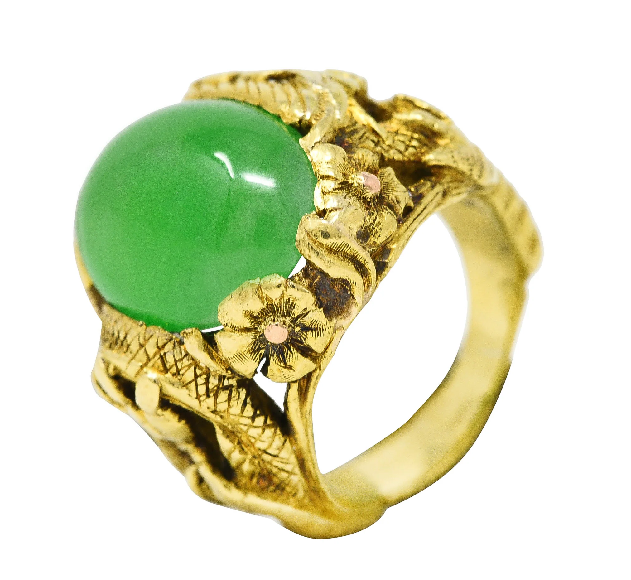 Art Nouveau Jadeite Jade Ruby 18 Karat Yellow Gold Dragon Antique Ring GIA - Image 9