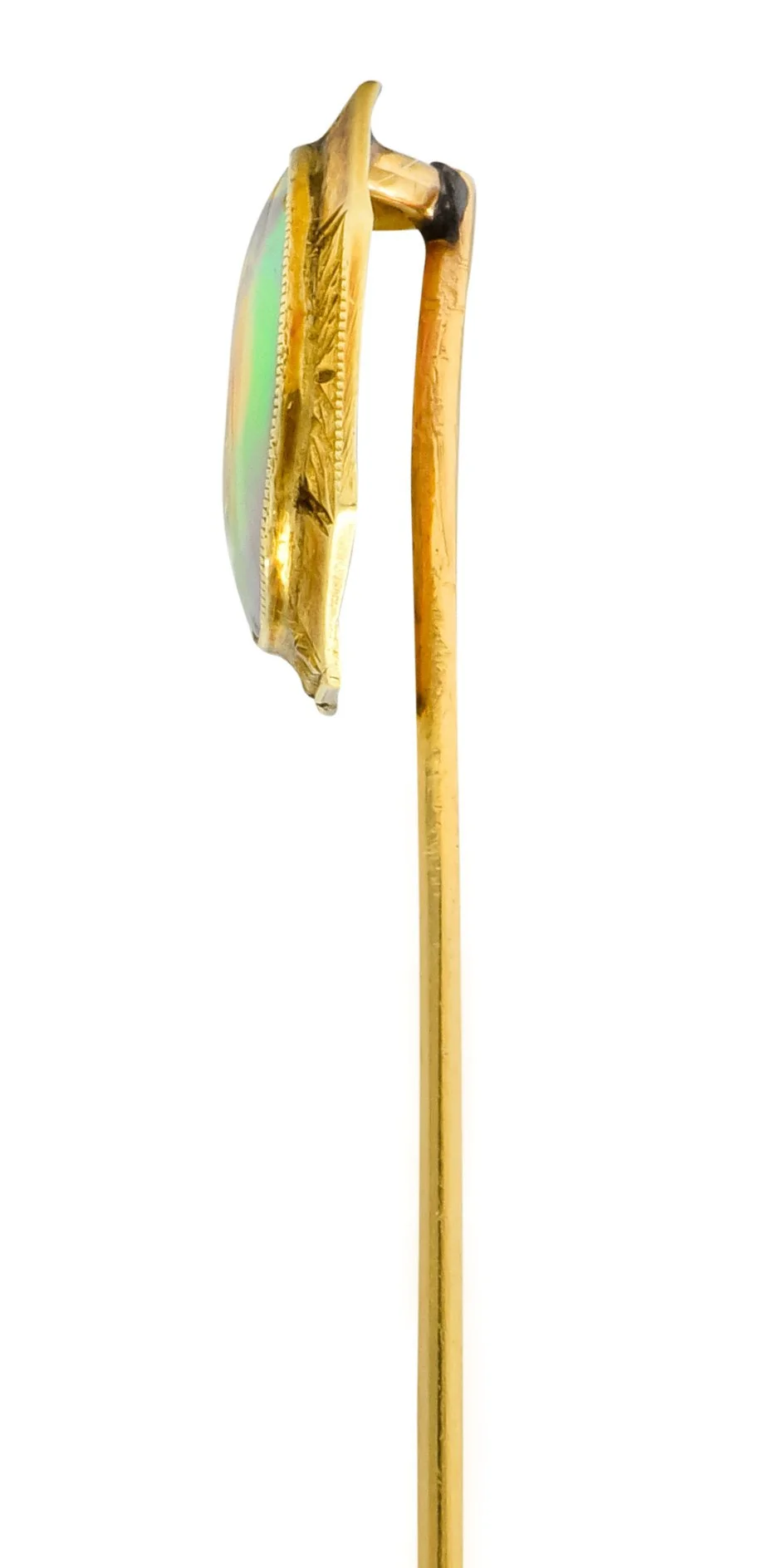 Art Nouveau Jelly Opal Cabochon 14 Karat Gold Hexagonal Stickpin - Image 3