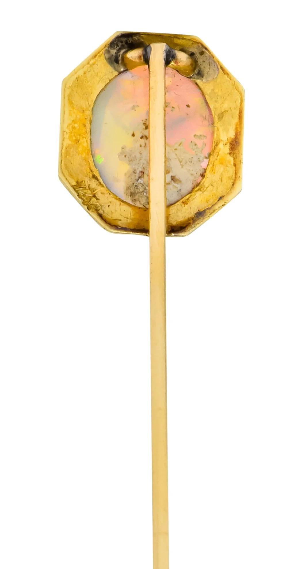 Art Nouveau Jelly Opal Cabochon 14 Karat Gold Hexagonal Stickpin - Image 4