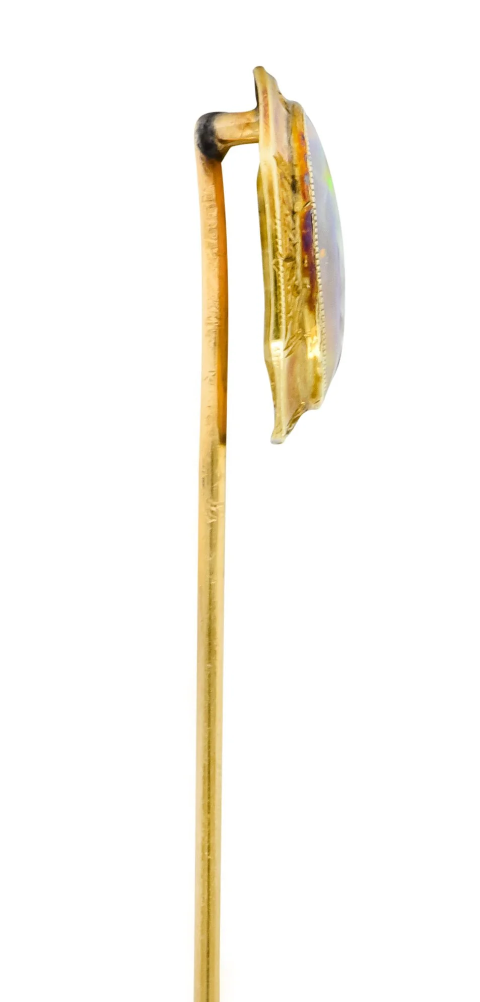 Art Nouveau Jelly Opal Cabochon 14 Karat Gold Hexagonal Stickpin - Image 5