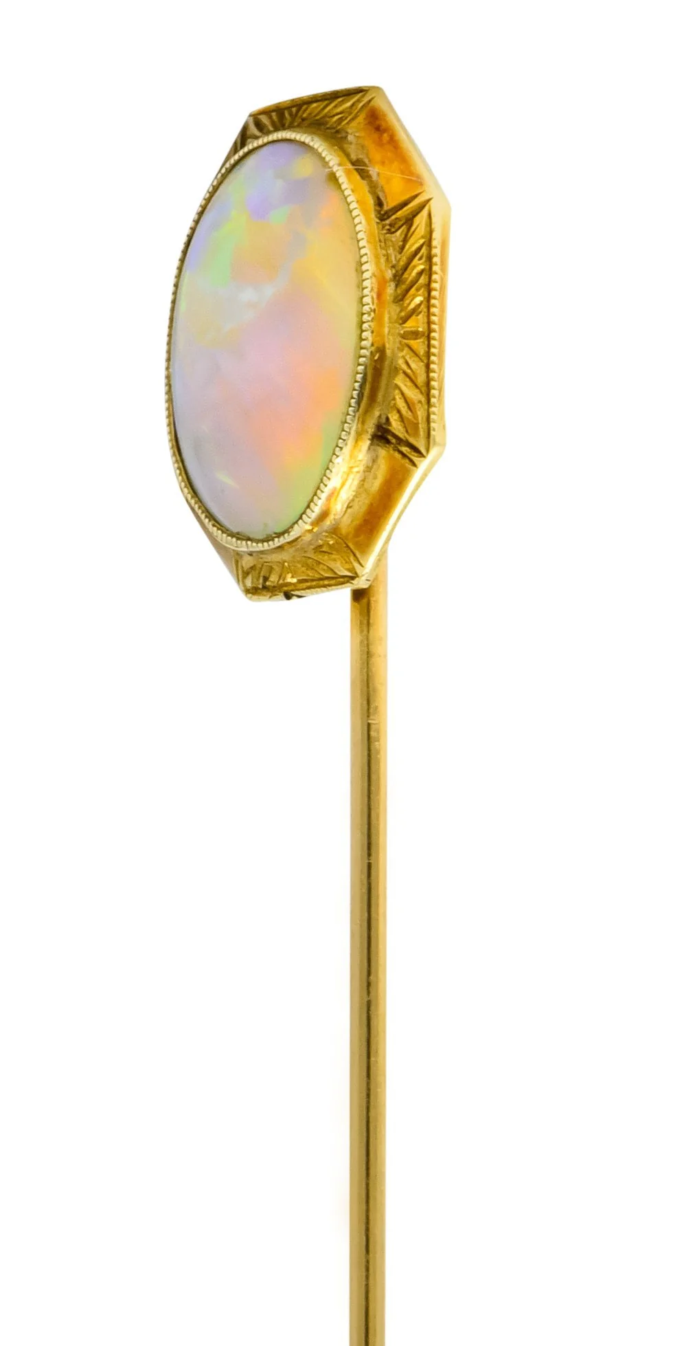 Art Nouveau Jelly Opal Cabochon 14 Karat Gold Hexagonal Stickpin - Image 6