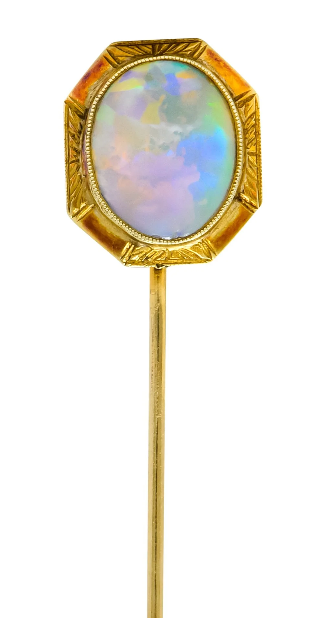 Art Nouveau Jelly Opal Cabochon 14 Karat Gold Hexagonal Stickpin - Image 7