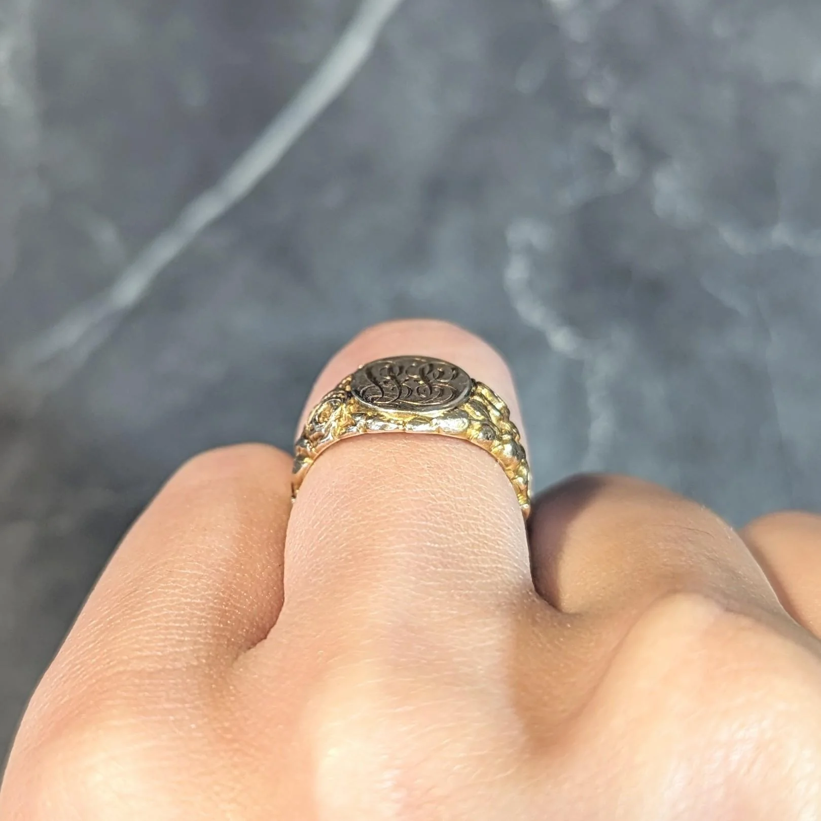 Art Nouveau Jones & Woodland 14 Karat Yellow Gold Antique Rose Unisex Signet Ring - Image 15