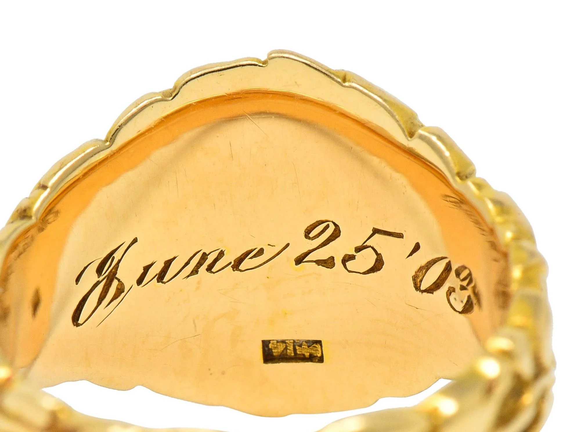Art Nouveau Jones & Woodland 14 Karat Yellow Gold Antique Rose Unisex Signet Ring - Image 7