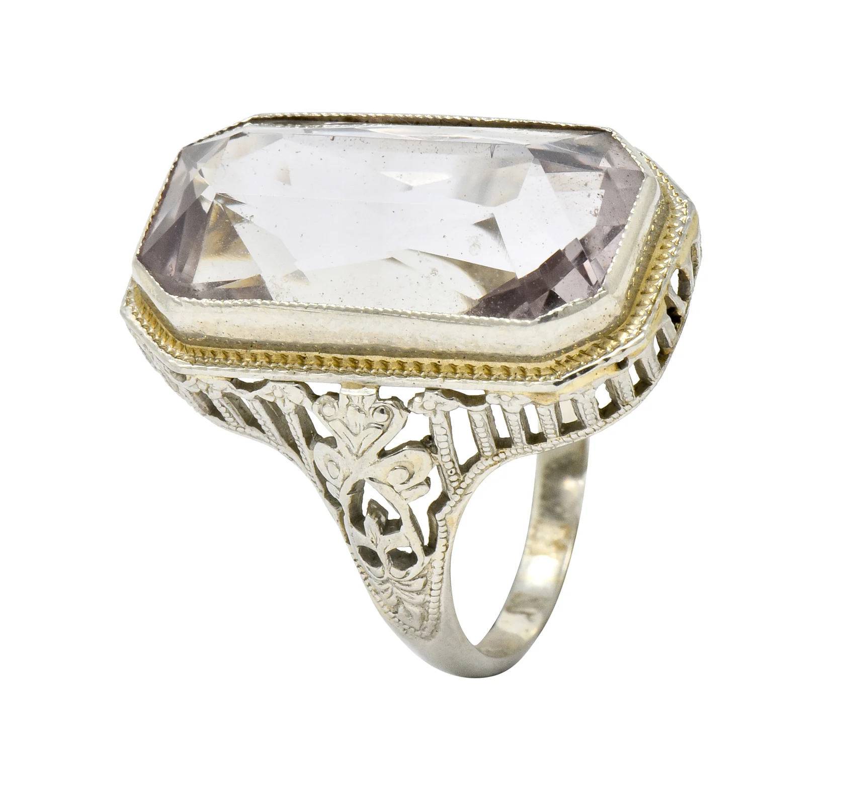 Art Nouveau Light Smokey Quartz 18 Karat Gold Gemstone Ring - Image 10