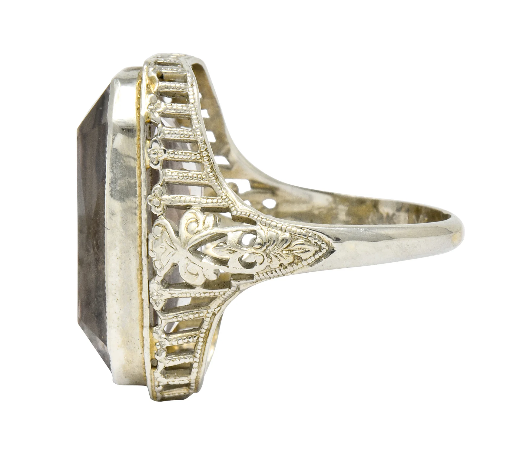 Art Nouveau Light Smokey Quartz 18 Karat Gold Gemstone Ring - Image 5