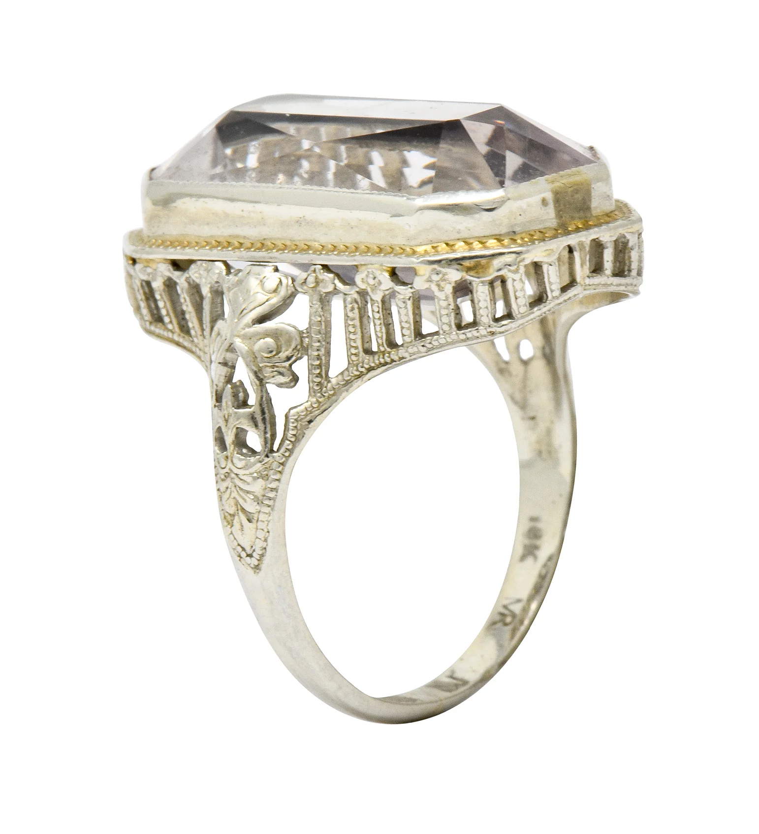 Art Nouveau Light Smokey Quartz 18 Karat Gold Gemstone Ring - Image 9