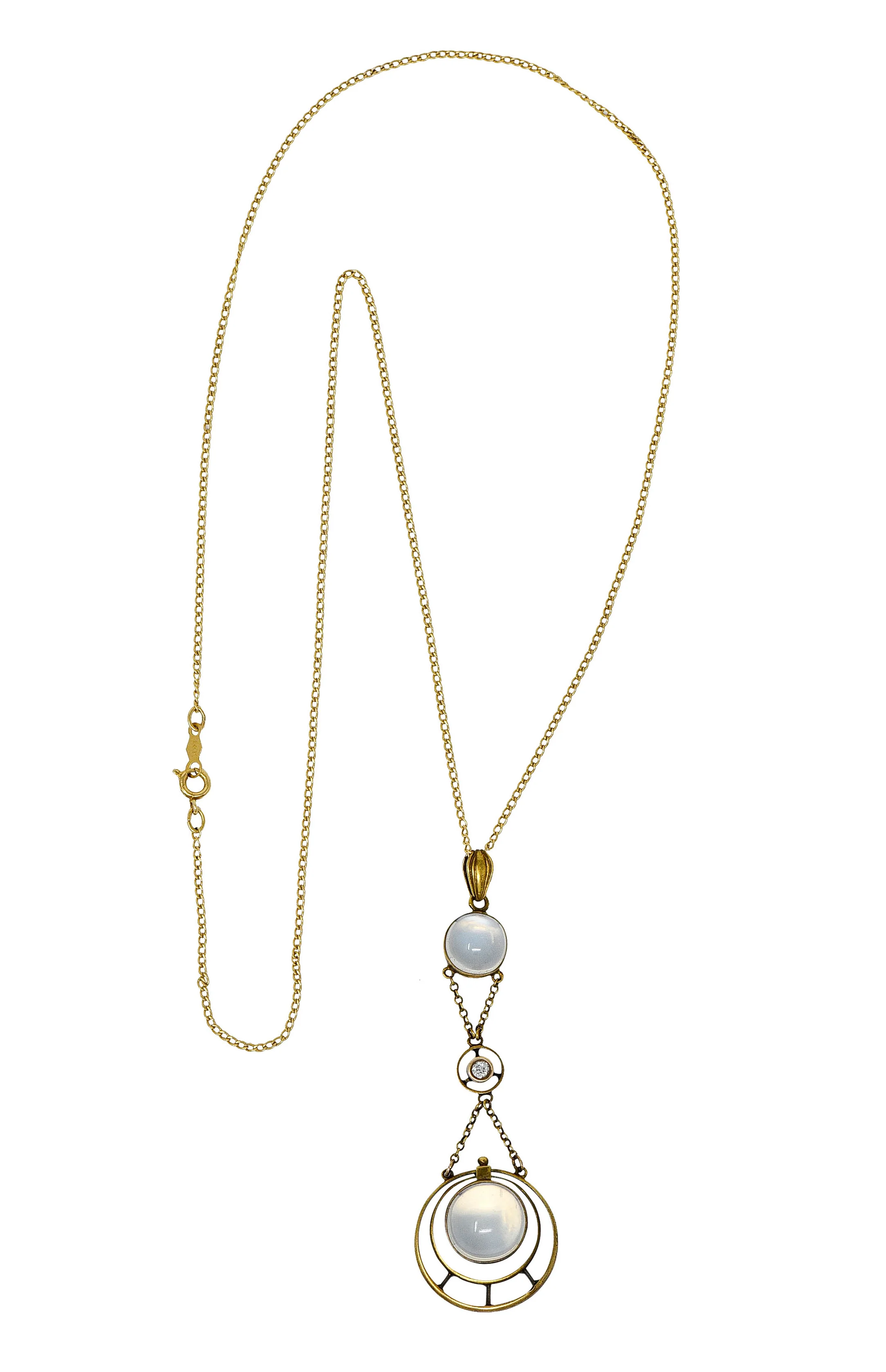 Art Nouveau Moonstone Diamond 14 Karat Gold Drop Swag Necklace - Image 2