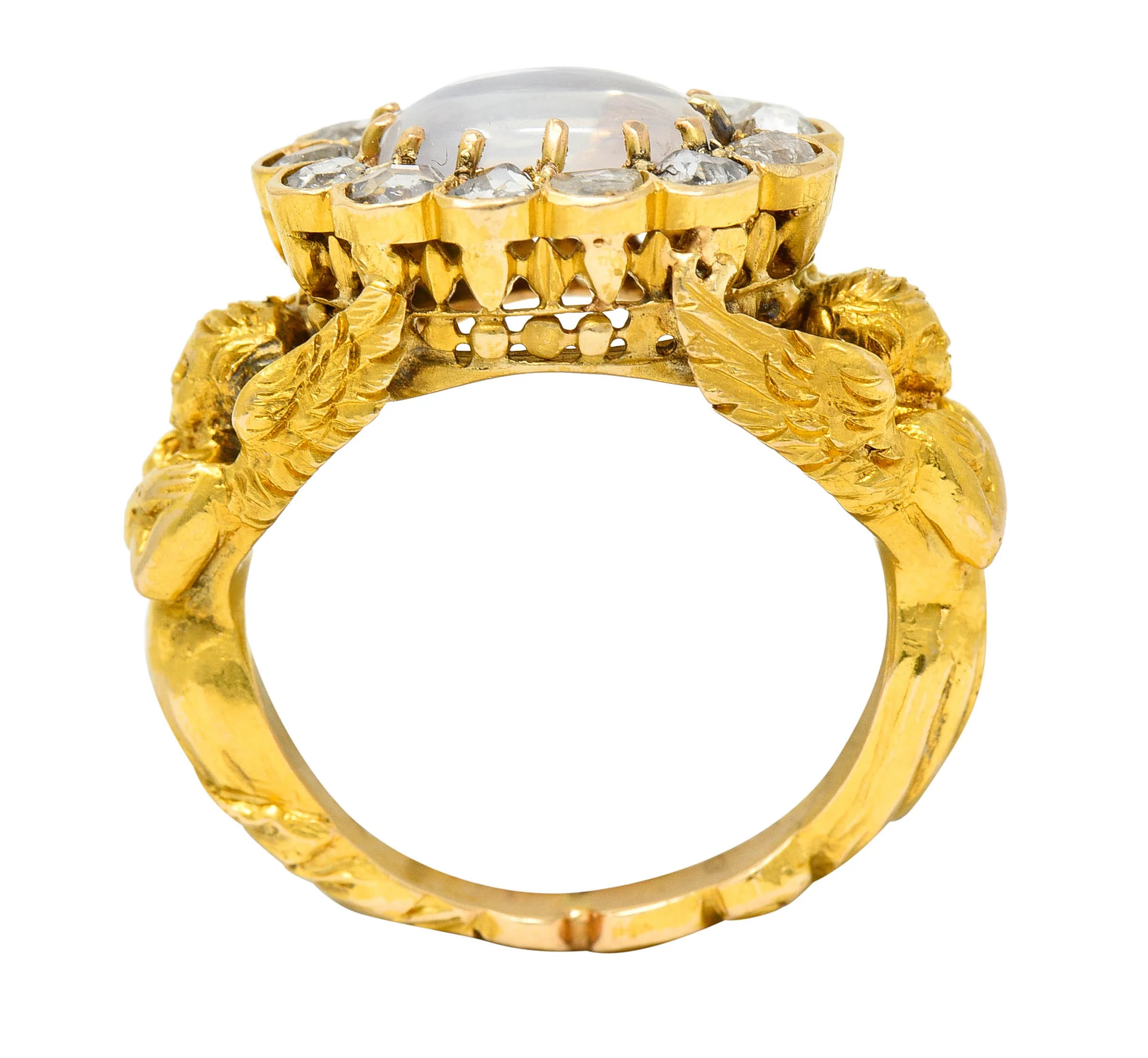 Art Nouveau Moonstone Diamond 18 Karat Gold Mythological Nike Victory Unisex Men’s Ring - Image 8