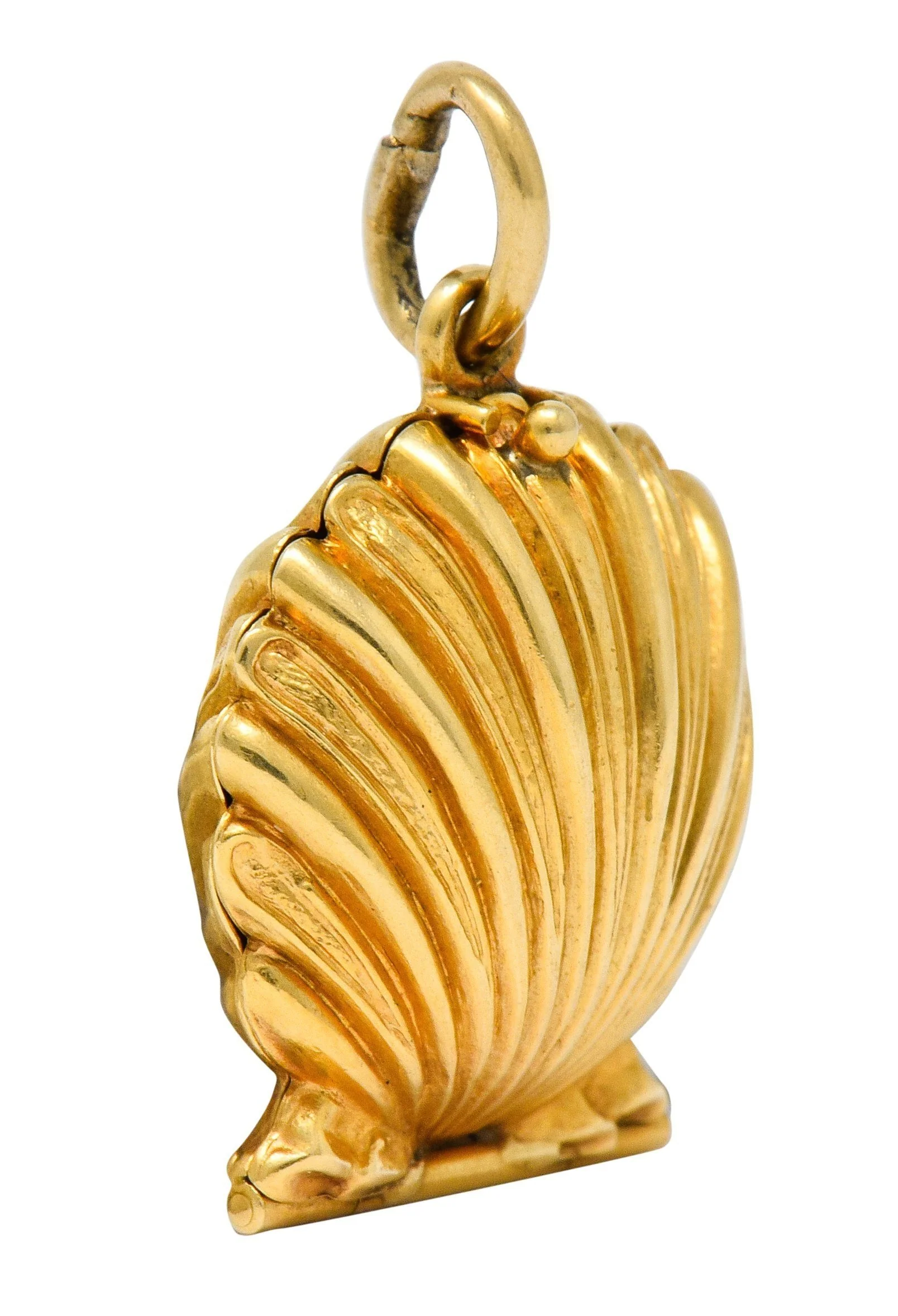 Art Nouveau Natural Freshwater Pearl 14 Karat Gold Clam Shell Locket Charm - Image 5