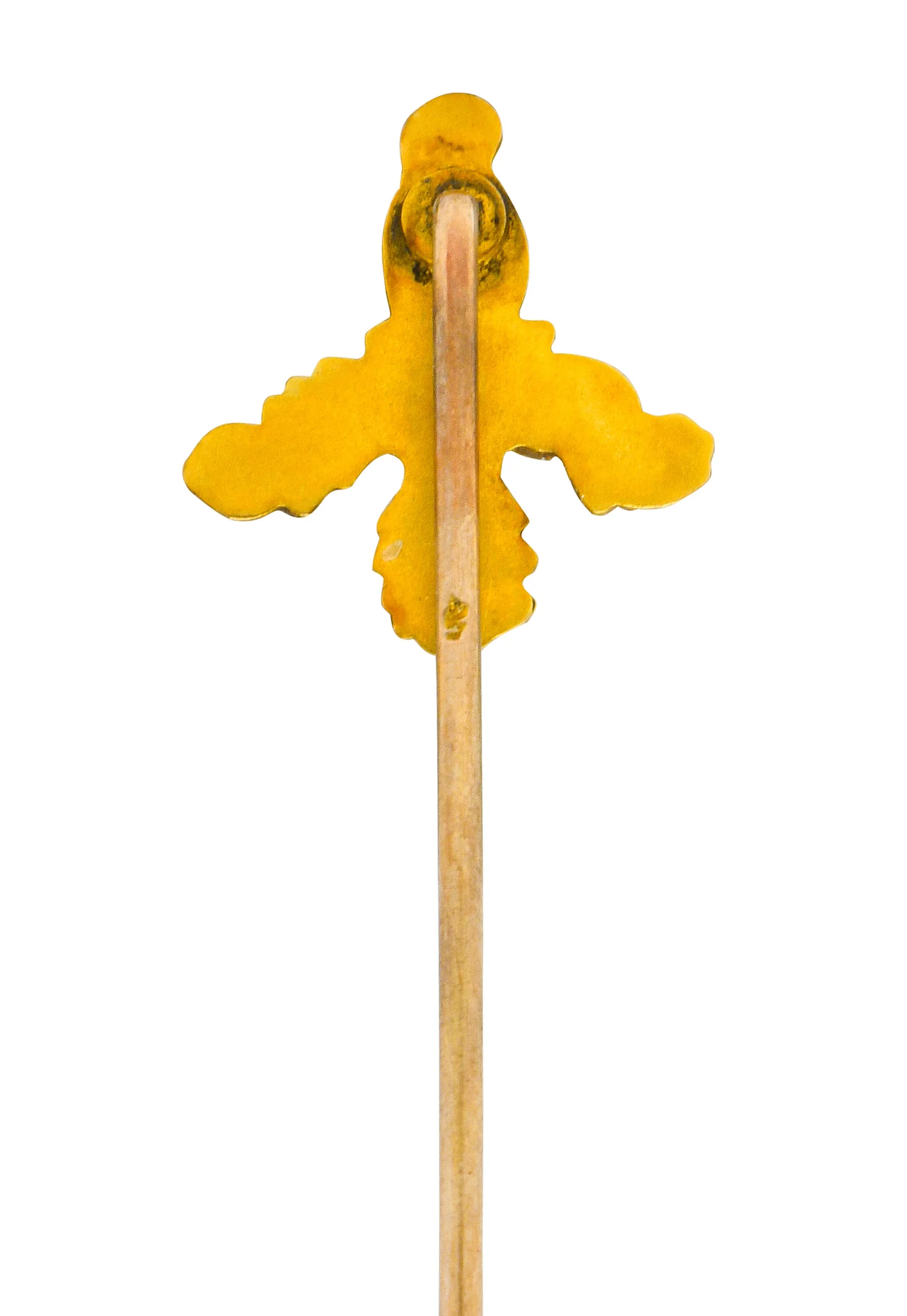 Art Nouveau Natural Freshwater Pearl 14 Karat Gold Scrolled Foliate Green Man Stickpin - Image 4