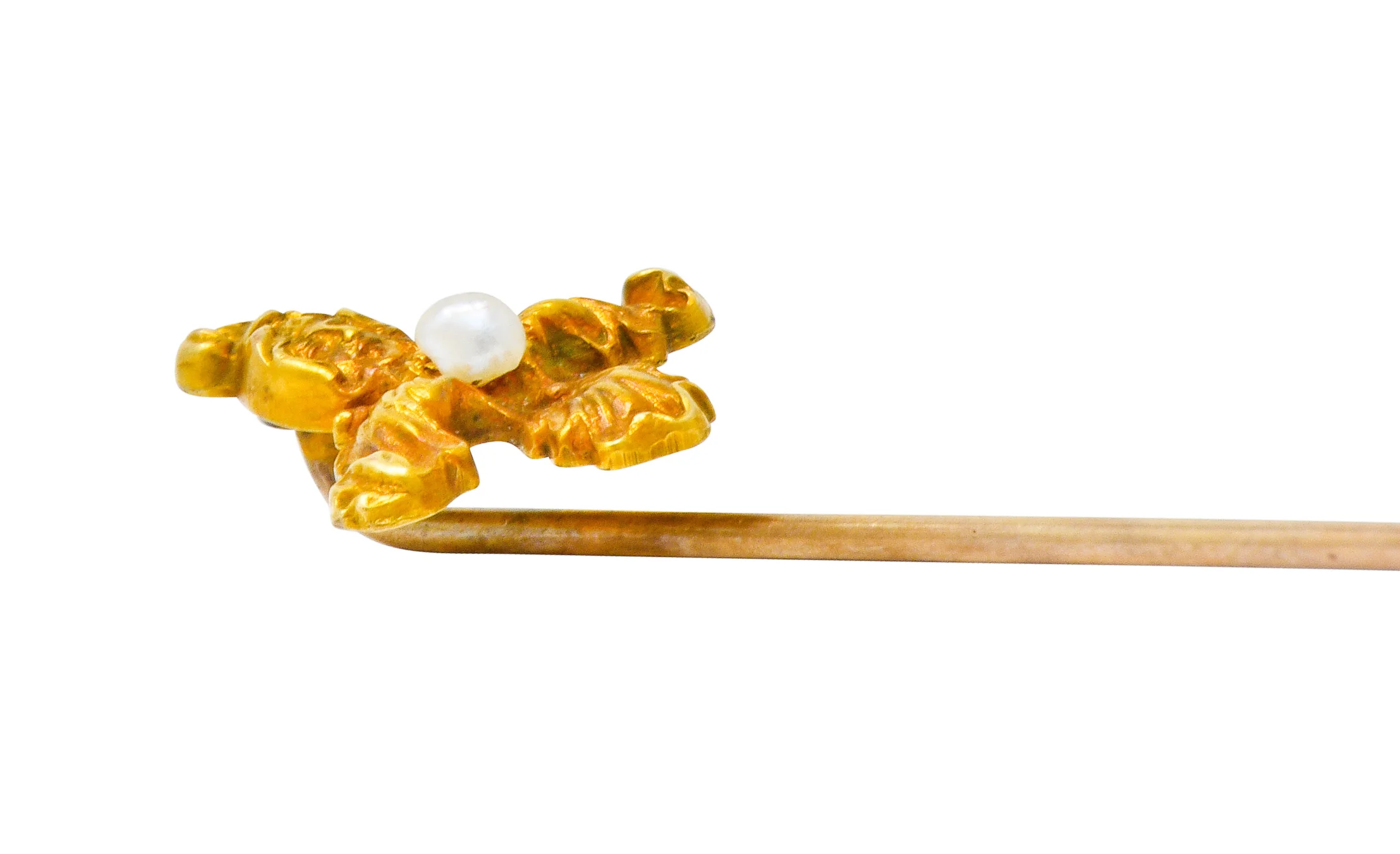 Art Nouveau Natural Freshwater Pearl 14 Karat Gold Scrolled Foliate Green Man Stickpin - Image 7
