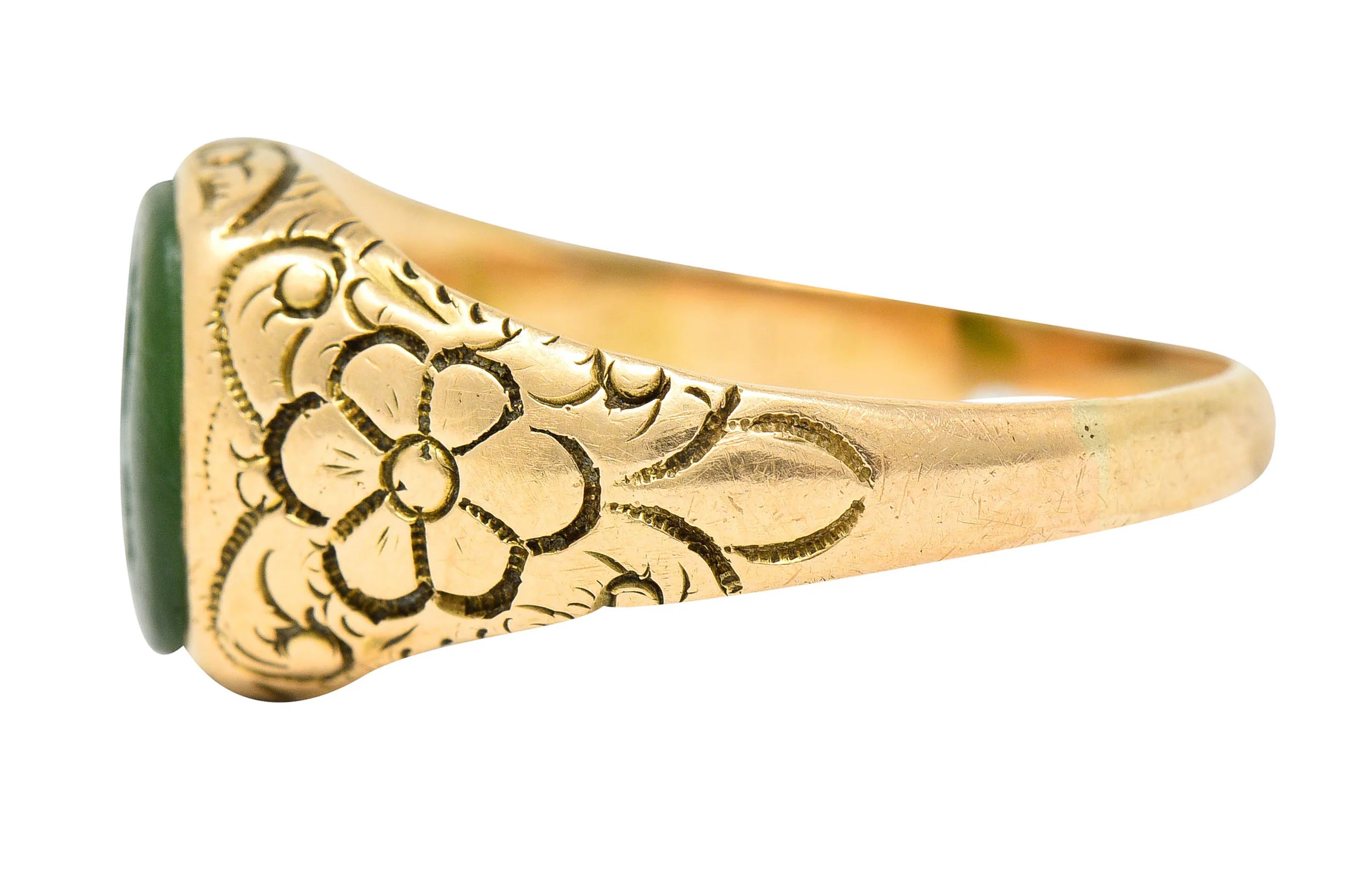 Art Nouveau Nephrite Intaglio 14 Karat Gold Zeus Signet Ring - Image 4