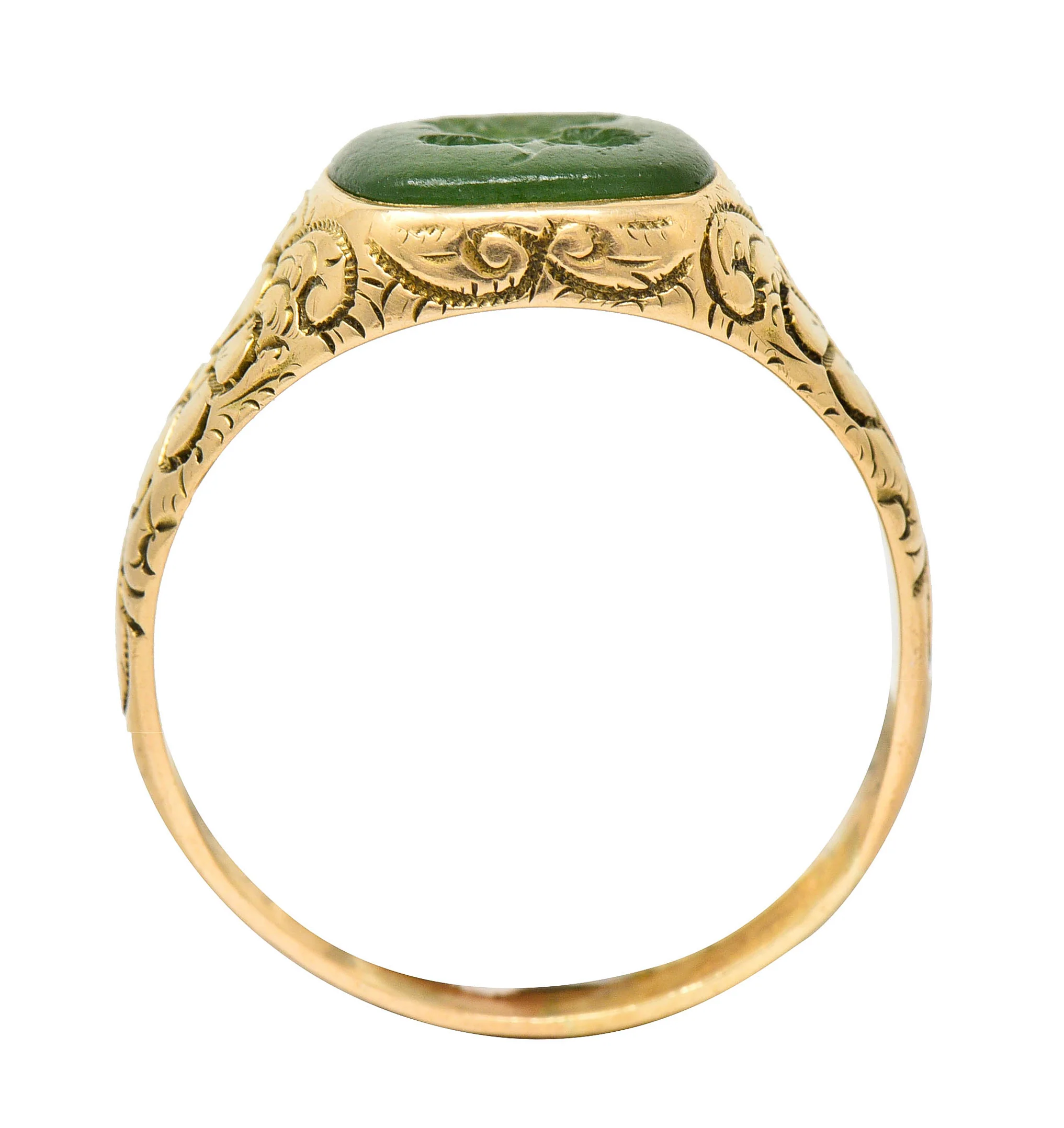 Art Nouveau Nephrite Intaglio 14 Karat Gold Zeus Signet Ring - Image 7