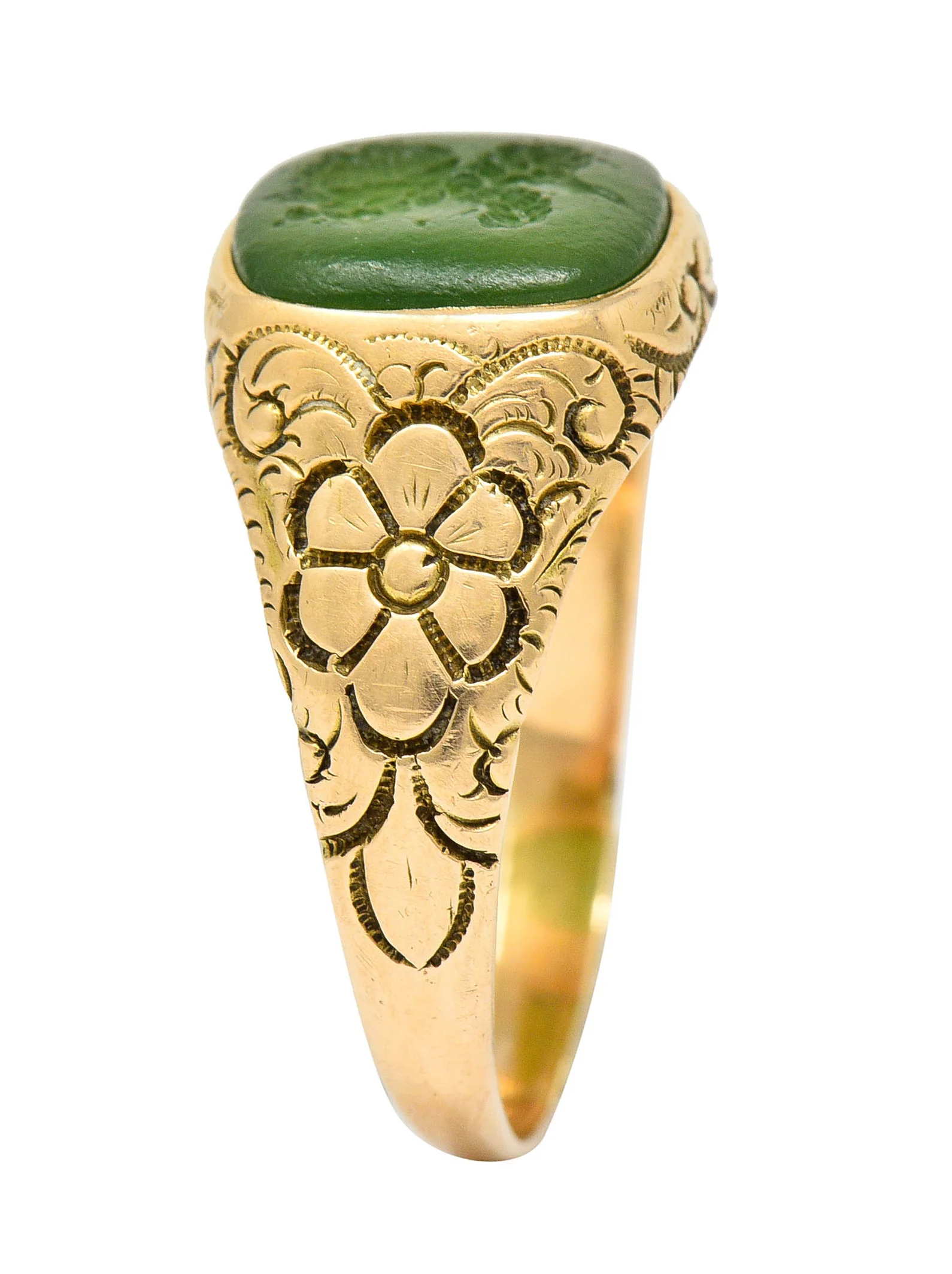 Art Nouveau Nephrite Intaglio 14 Karat Gold Zeus Signet Ring - Image 9
