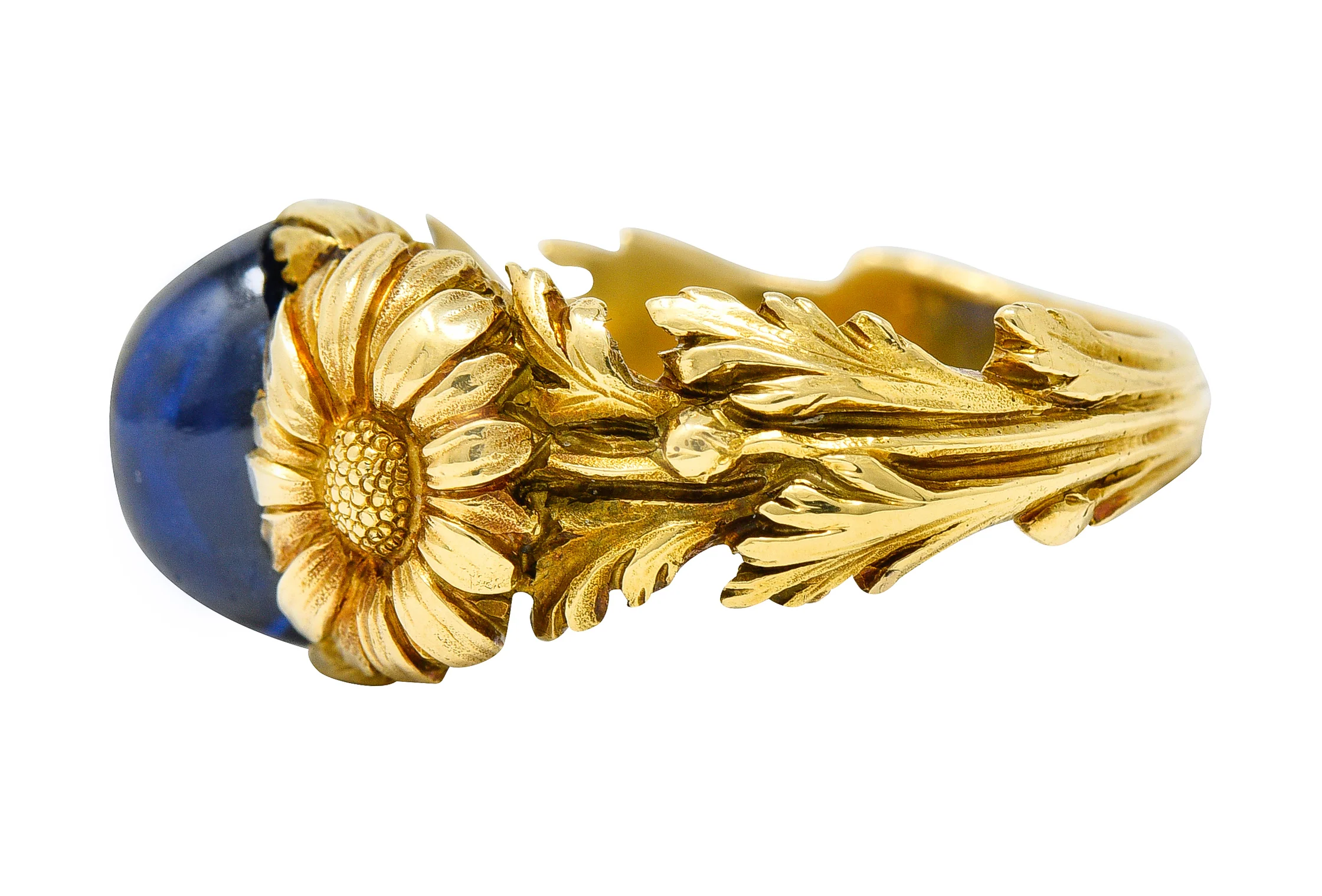 Art Nouveau No Heat Sapphire 18 Karat Gold Flower Ring AGL - Image 6