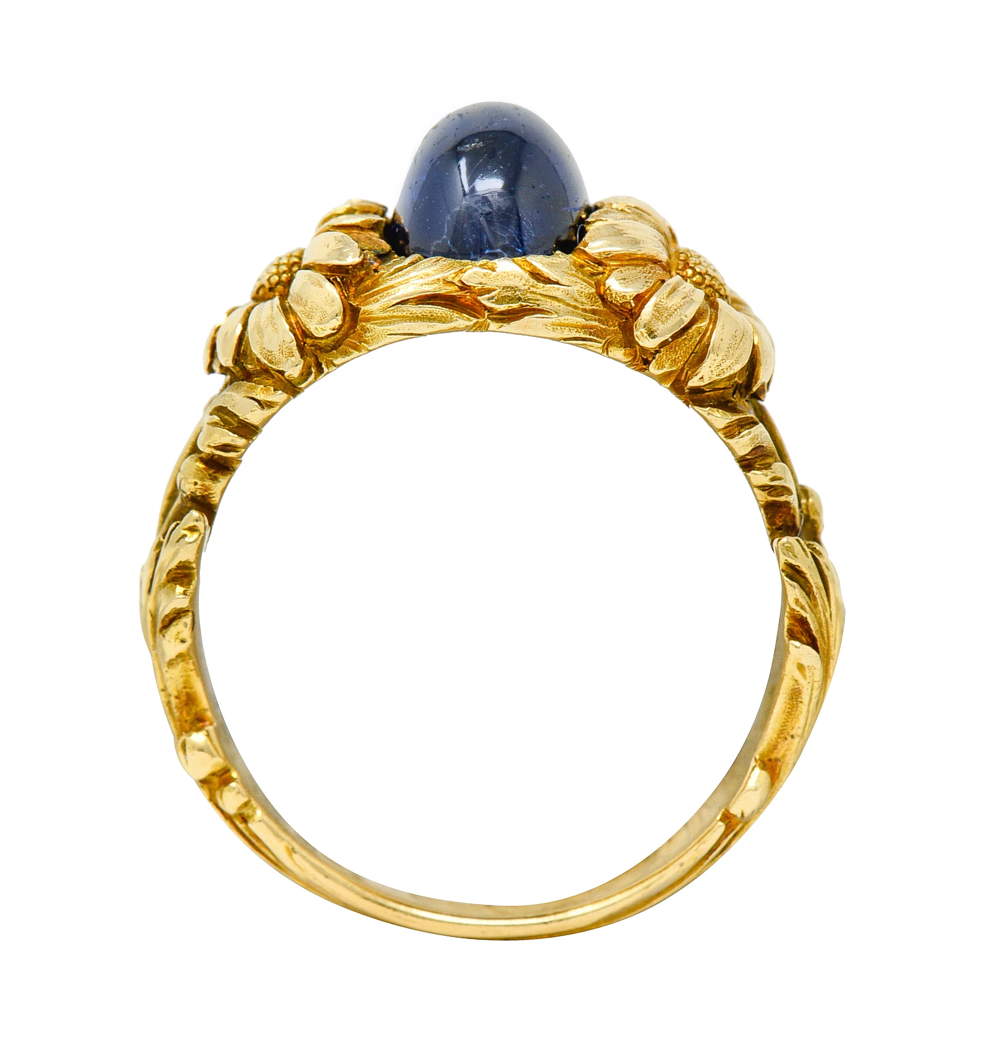 Art Nouveau No Heat Sapphire 18 Karat Gold Flower Ring AGL - Image 8