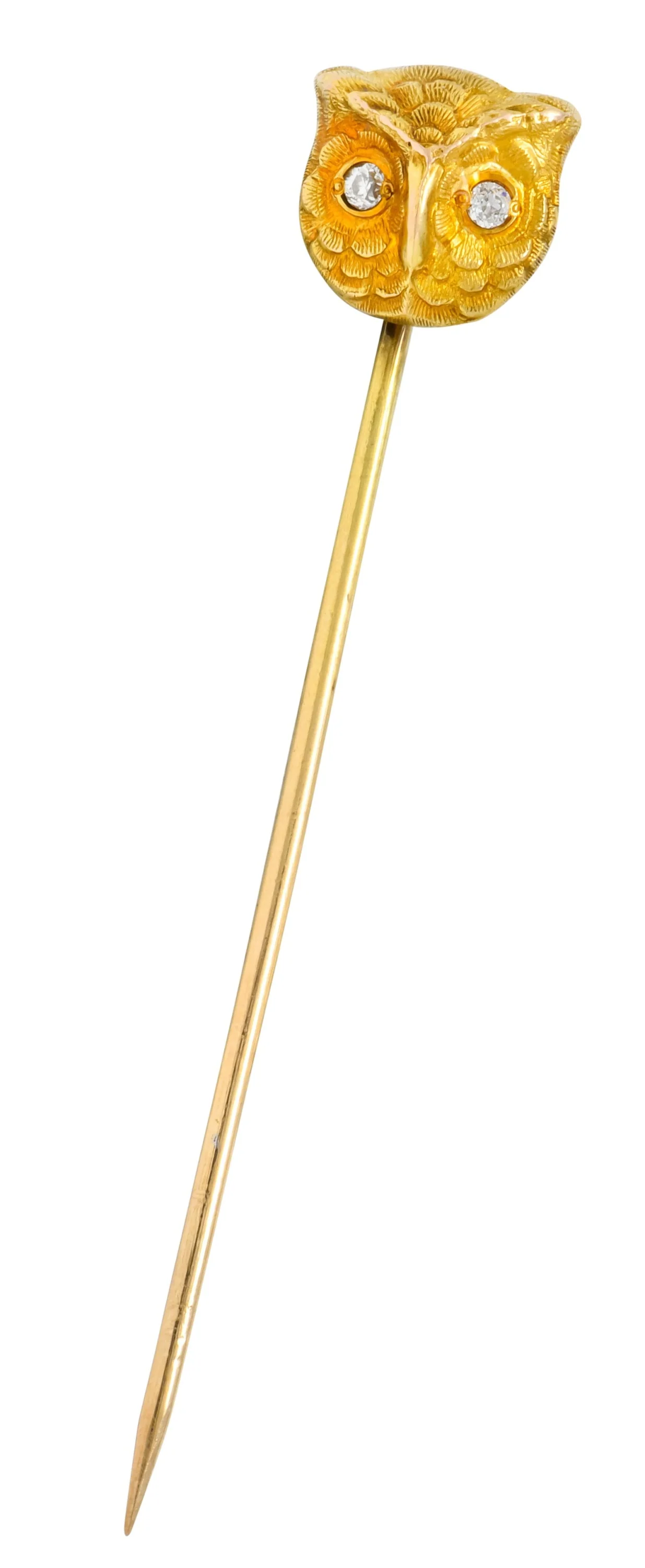 Art Nouveau Old European Diamond 14 Karat Gold Owl Stickpin - Image 2